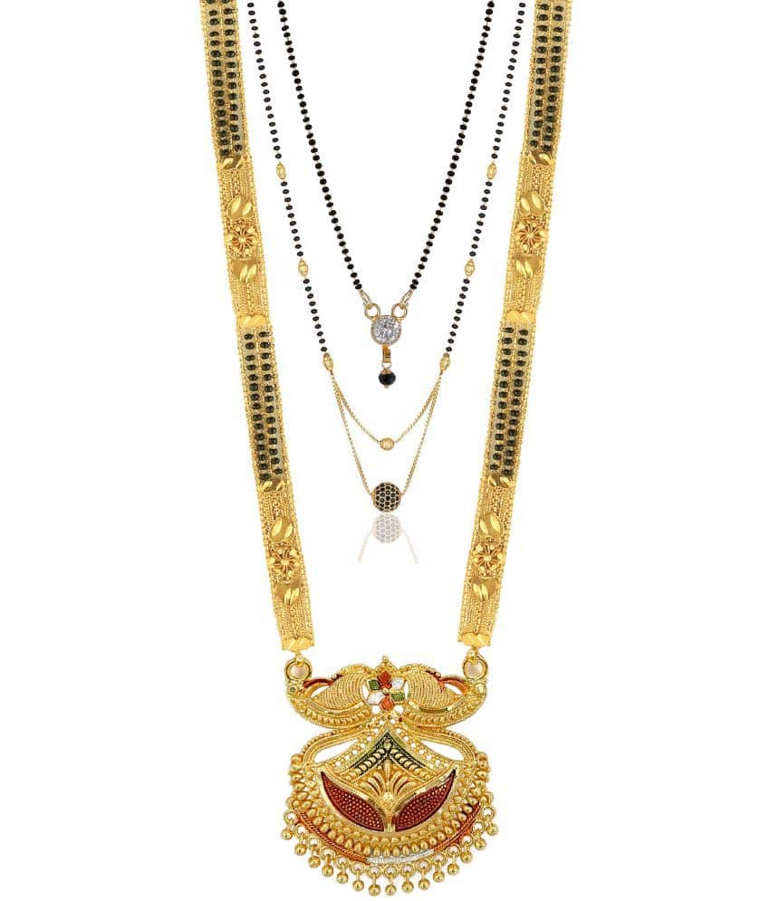 MGSV Jewellery Traditional Necklace Pendant Hand Meena 30inch Long and 18inch short  Mangalsutra/Tanmaniya/nallapusalu/Black Beads For Women and Girls Brass, Alloy Mangalsutra
