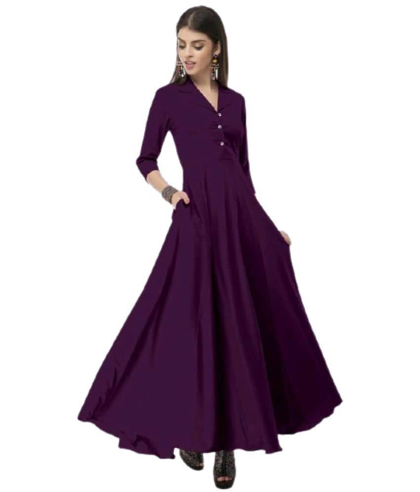 Rudrakriti Women Crepe Solid A-line Dress ( Purple )