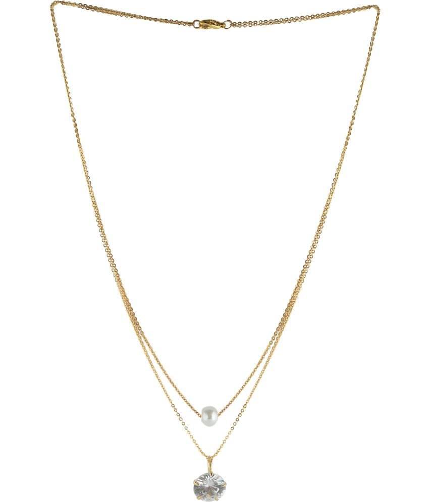 Stylish American Diamond and White Pearl 2 Layer Necklace Golden Satari Chain Pendant for Women and Girls Stylish American Diamond and White Pearl 2 Layer Necklace Golden Satari Chain Pendant for Women and Girls