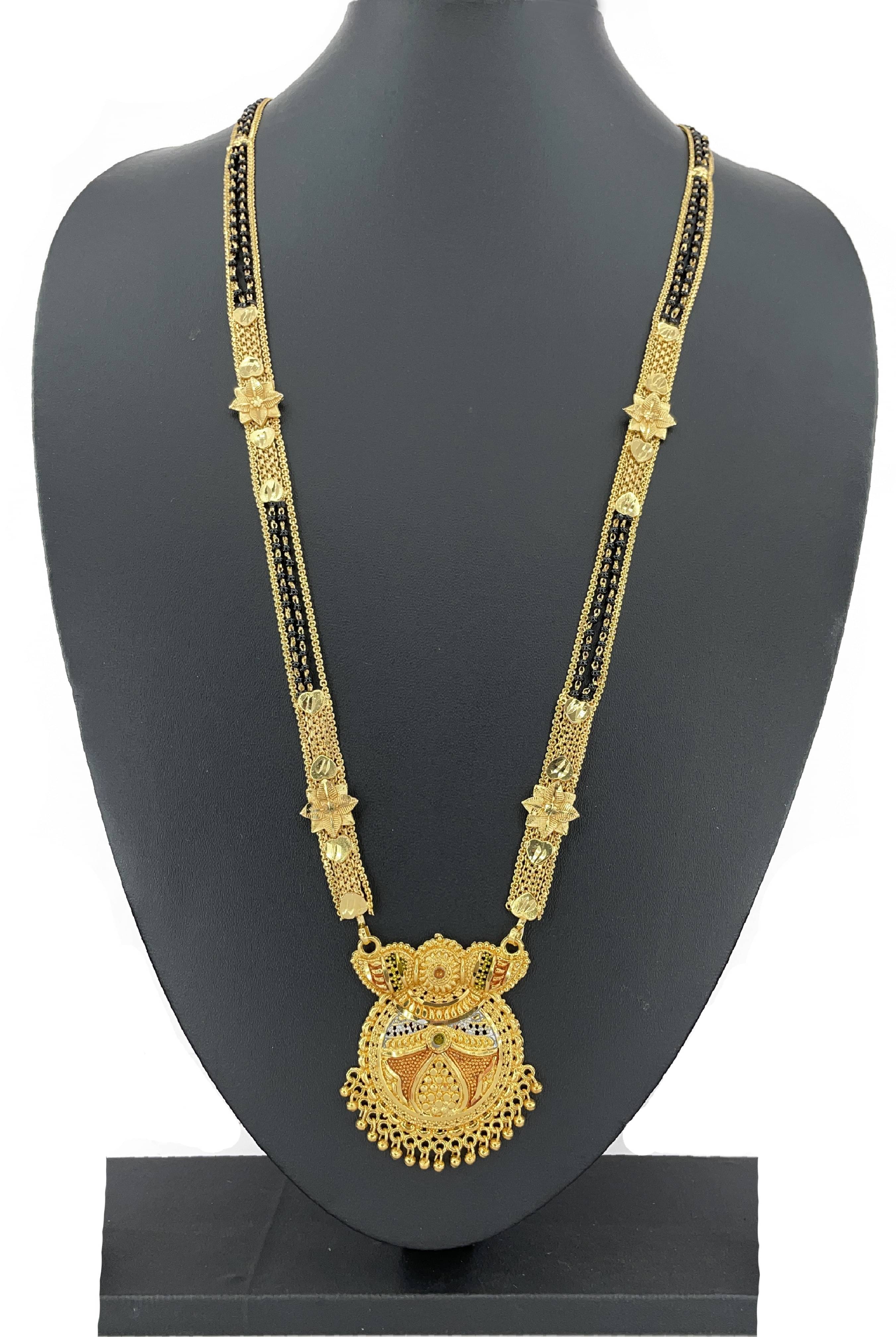     			Traditional One Gram Gold Glorious Hand Meena 30 inch Long Mangalsutra/Tanmaniya/Mangalsutra/nallapusalu/Black Beads Mangalsutra For Women Gold long chain