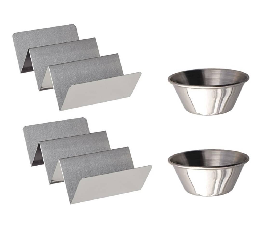     			Dynore - 2/3 TACO HOLDER Silver Serving Tray ( Set of 4 )