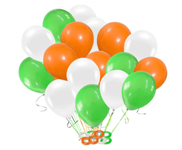     			Blooms Mall Tricolour Metallic Balloon ( Saffron , white , Green ( pack 50)