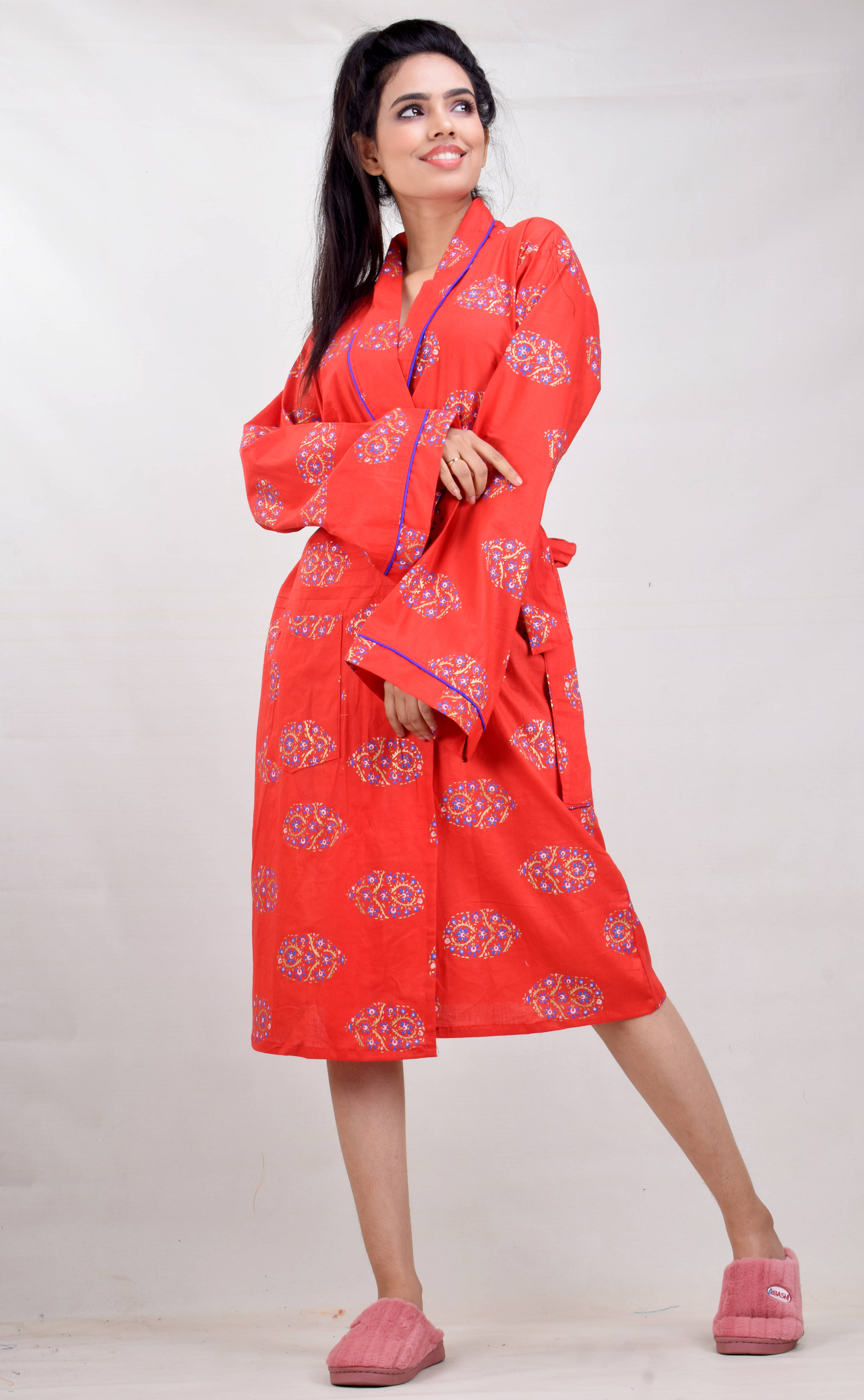     			CLYMAA Cotton Nighty & Night Gowns - Red Single