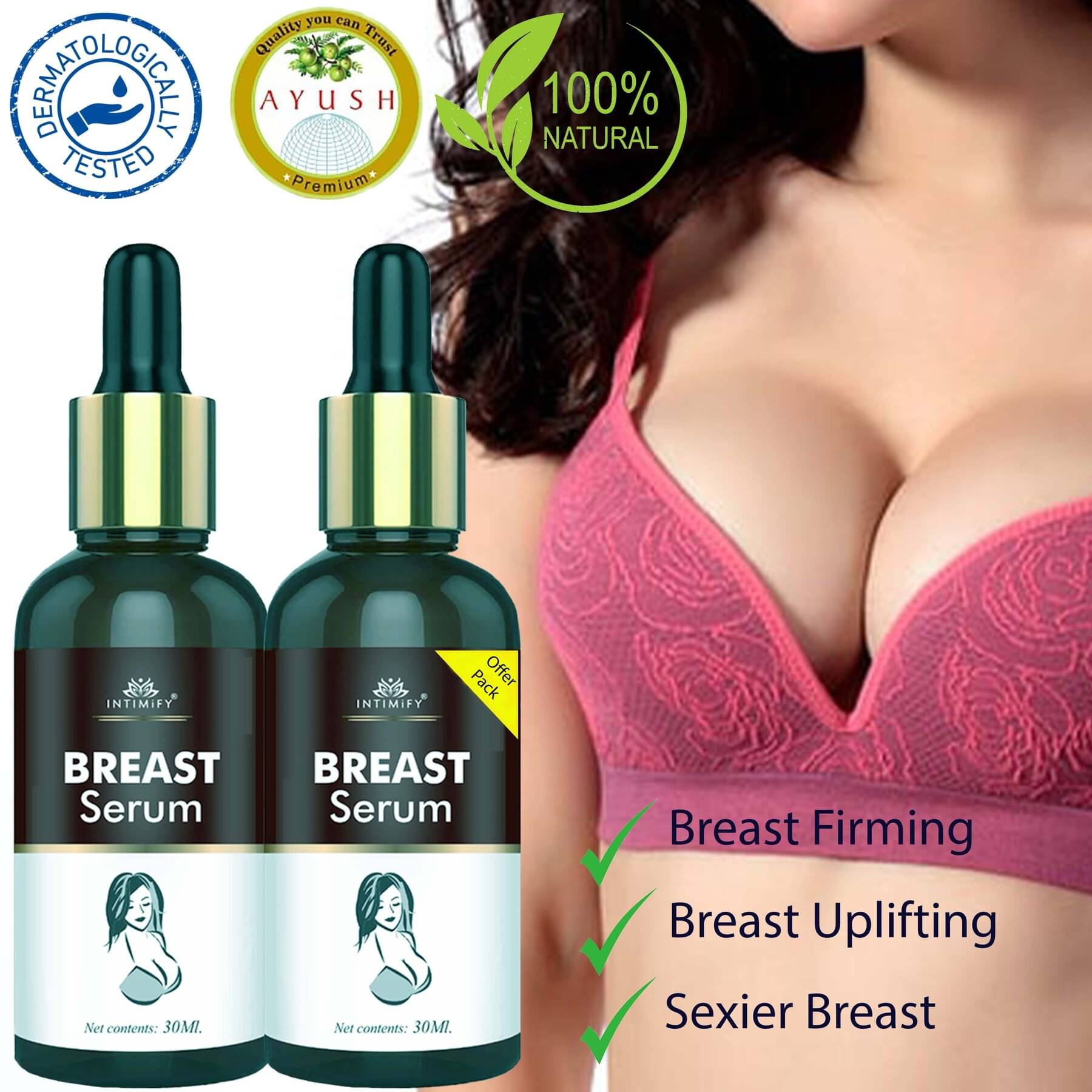 Itimify Breast Serum for breast tightening, women breast tightening cream, breast growth, breast sagging and used as breast firming cream, breast badhane oil (30 ml x pack of 2) Itimify Breast Serum for breast tightening, women breast tightening cream, breast growth, breast sagging and used as breast firming cream, breast badhane oil (30 ml x pack of 2)