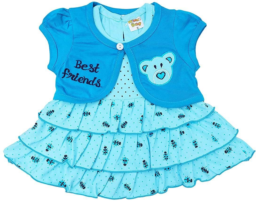 NammaBaby Baby Girls Cotton Blend Dresses ( Blue )