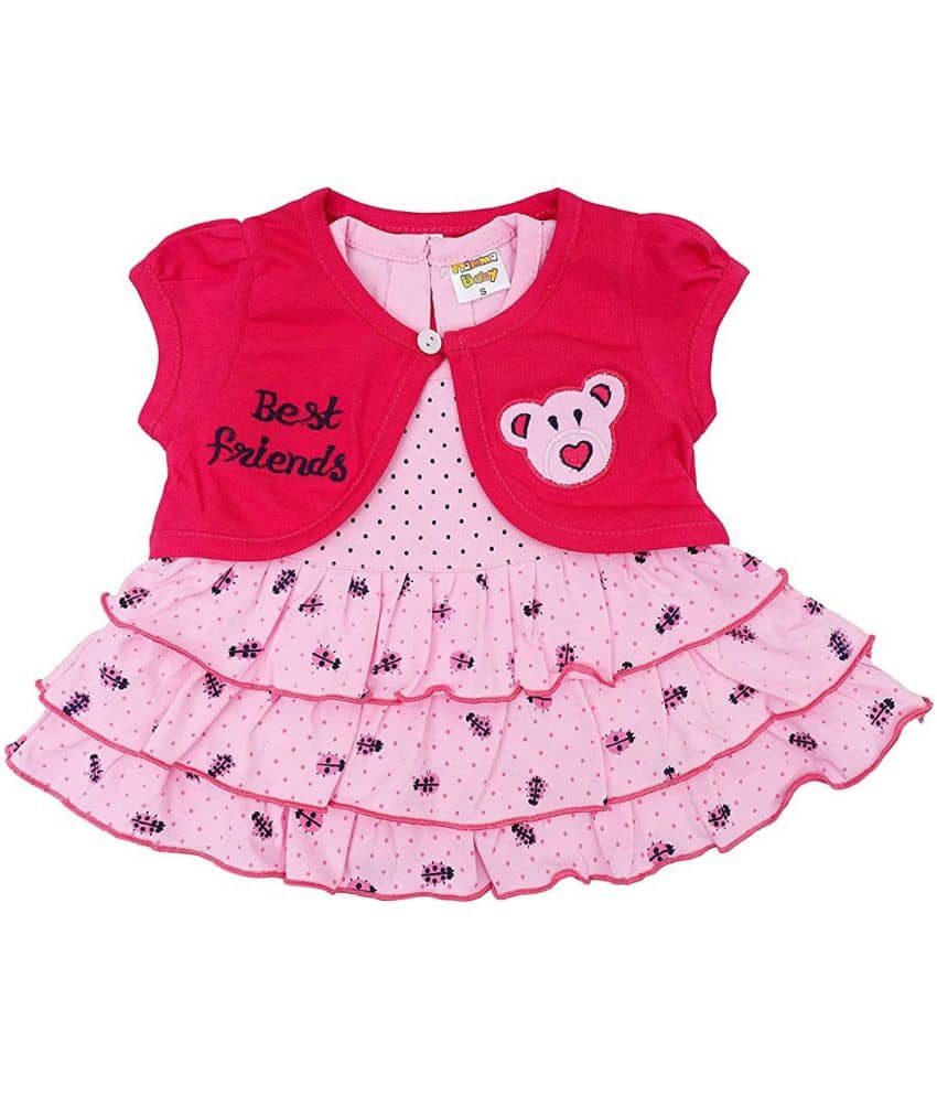 NammaBaby Baby Girls Cotton Blend Dresses ( Pink )