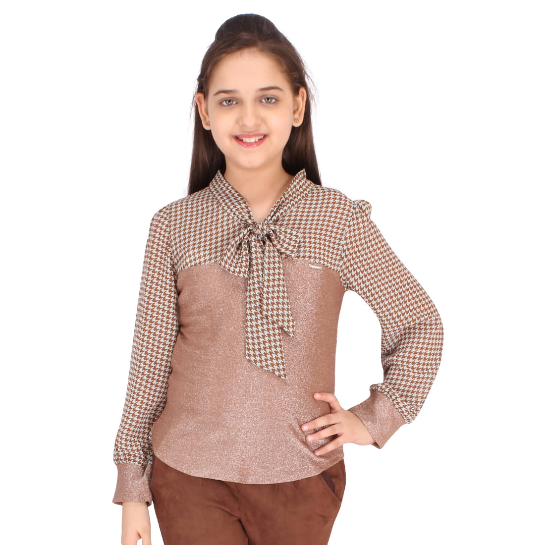     			Cutecumber Girls Georgette Tops ( Brown )