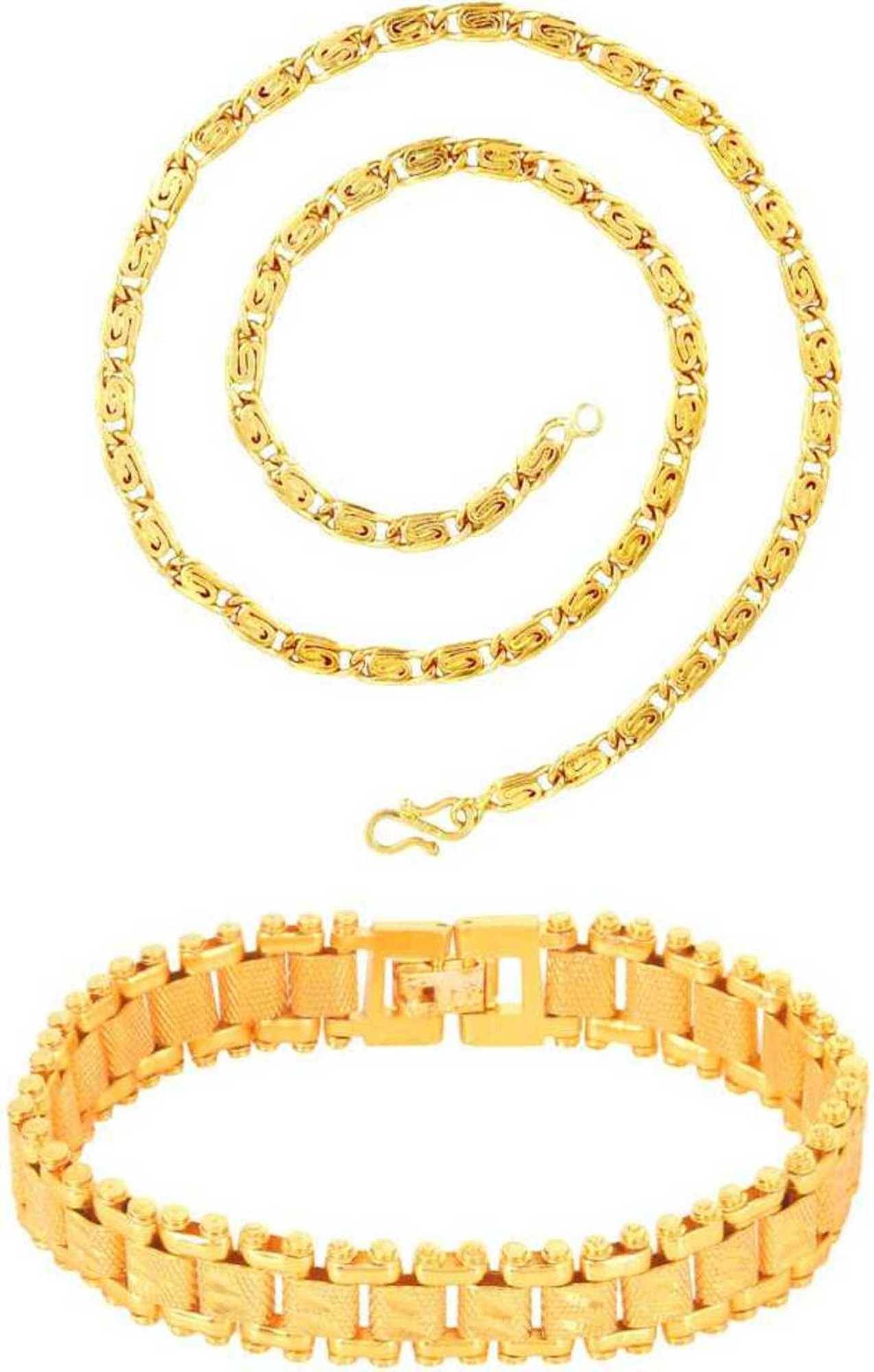     			Jewar Mandi Gold Plated 22 Inches Long Chain for Men's & Boys With Bracelet
