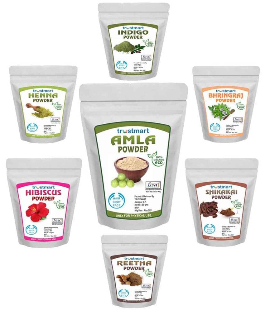 TRUSTMART Amla,Reetha,Shikakai,Bhringraj,Hibiscus,Henna and Indigo Powder 350g(Each-50g) TRUSTMART Amla,Reetha,Shikakai,Bhringraj,Hibiscus,Henna and Indigo Powder 350g(Each-50g)