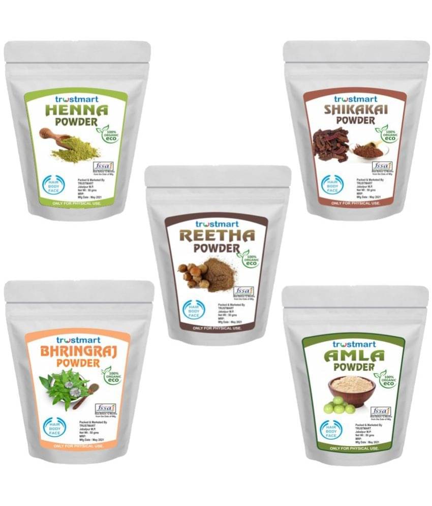 TRUSTMART Amla,Reetha,Shikakai,Bhringraj and Henna Powder 250g Each 50g TRUSTMART Amla,Reetha,Shikakai,Bhringraj and Henna Powder 250g Each 50g