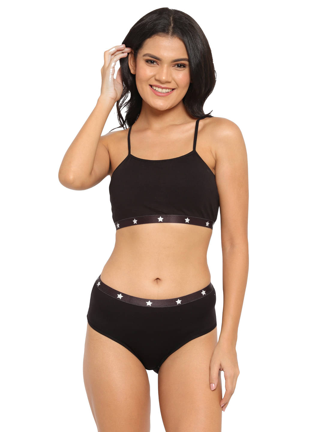     			N-Gal Cotton Lycra Women's Bra & Panty Set ( Black )