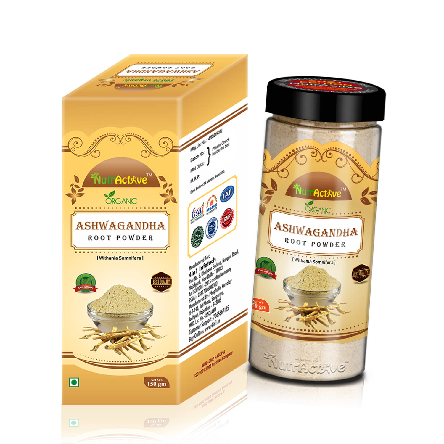 NutrActive 100% Pure & Herbal Ashwagandha Root 150 gm Powder