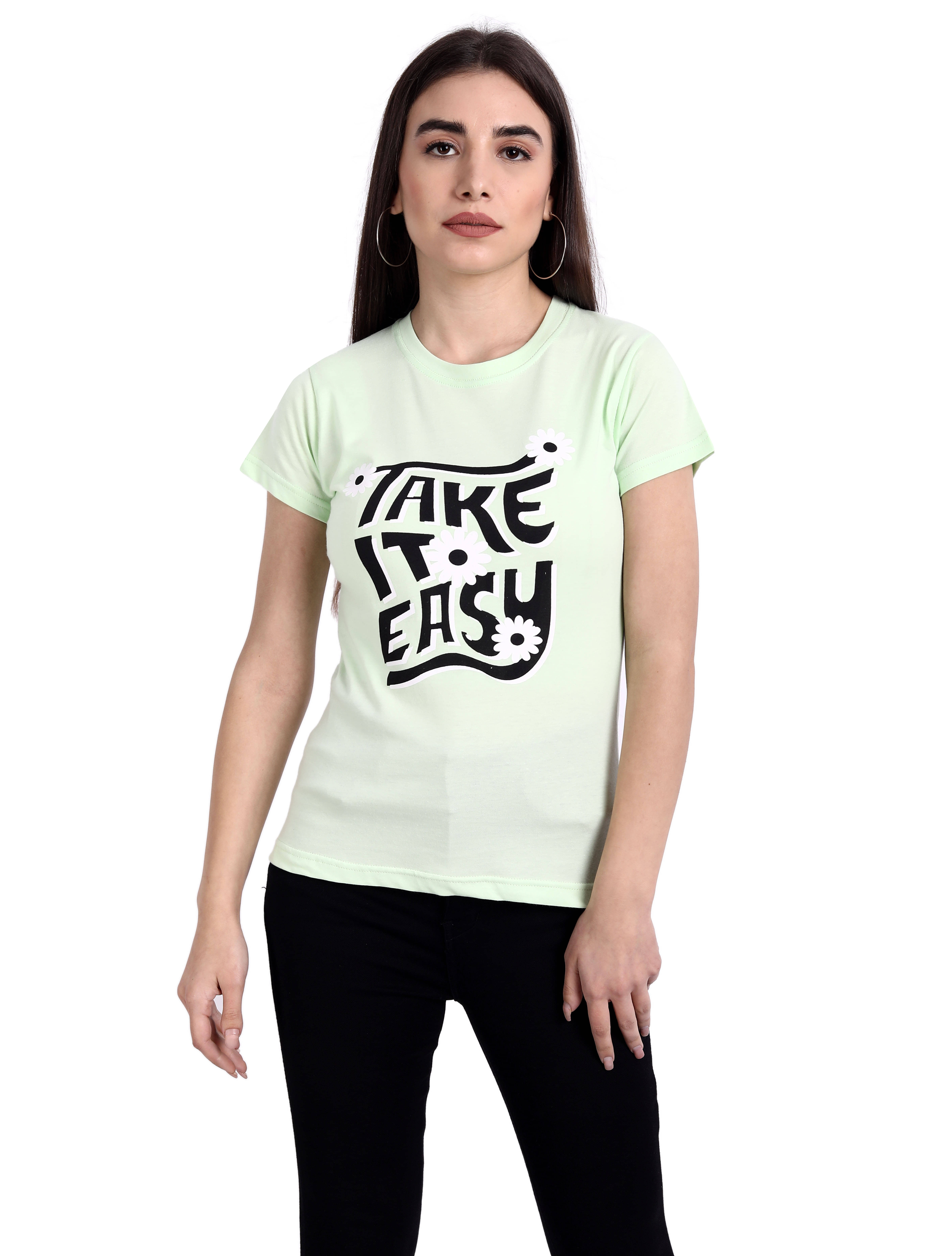 Fabflee Women Cotton Printed Regular Fit Round Neck T-Shirt ( Green ) Fabflee Women Cotton Printed Regular Fit Round Neck T-Shirt ( Green )