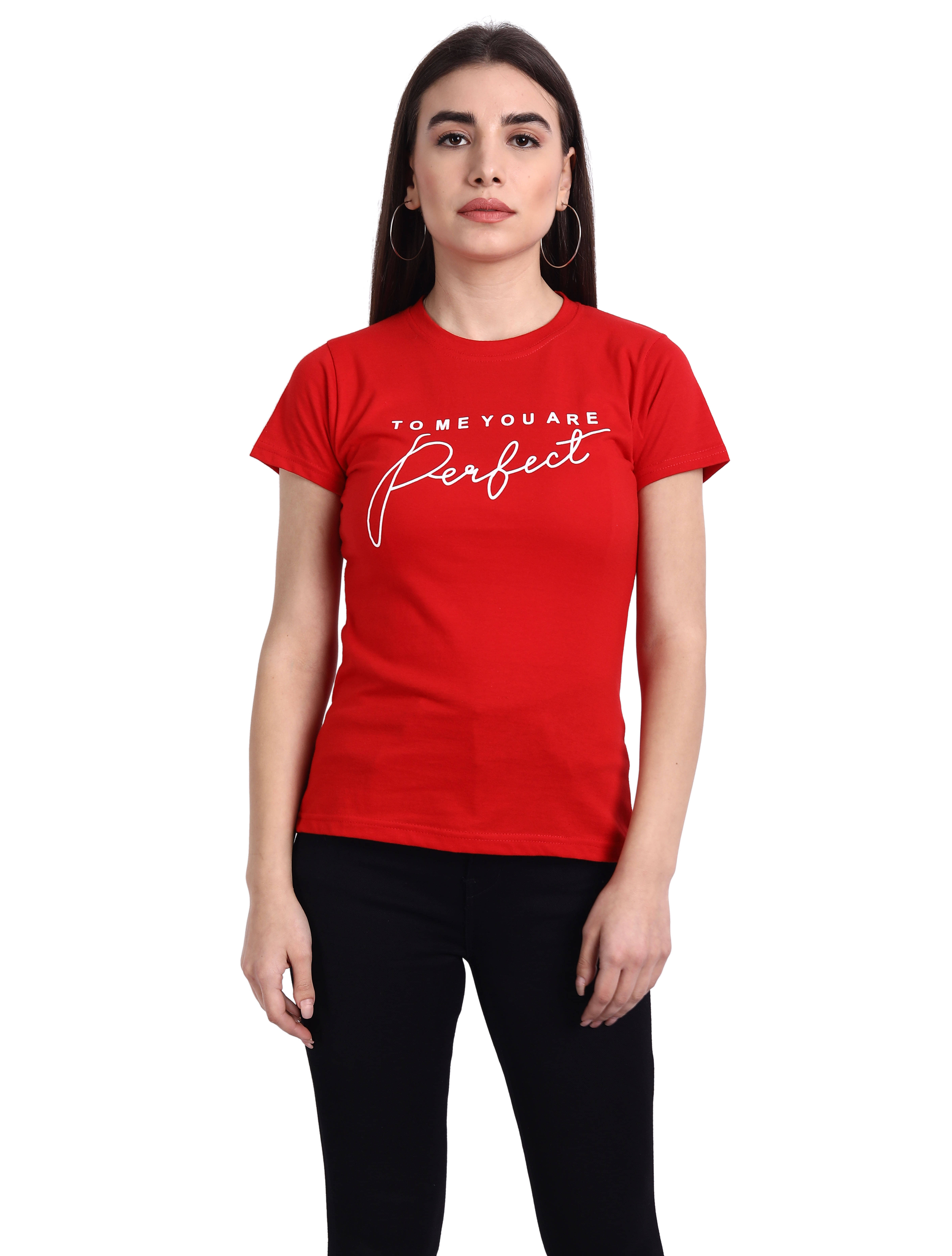     			Fabflee Women Cotton Printed Regular Fit Round Neck T-Shirt ( Red )