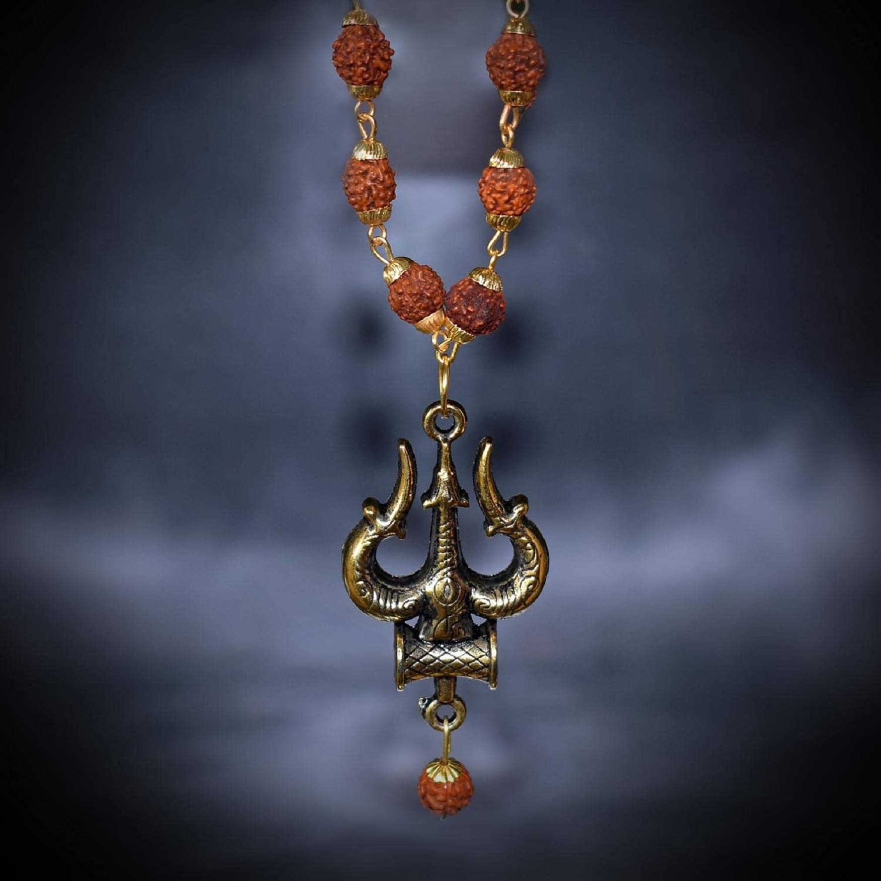     			PAYSTORE Men's and Agate Gold-Plated Brass, Wood Lord Shiv Trishul Locket with Panchmukhi Rudraksha Mala For Men