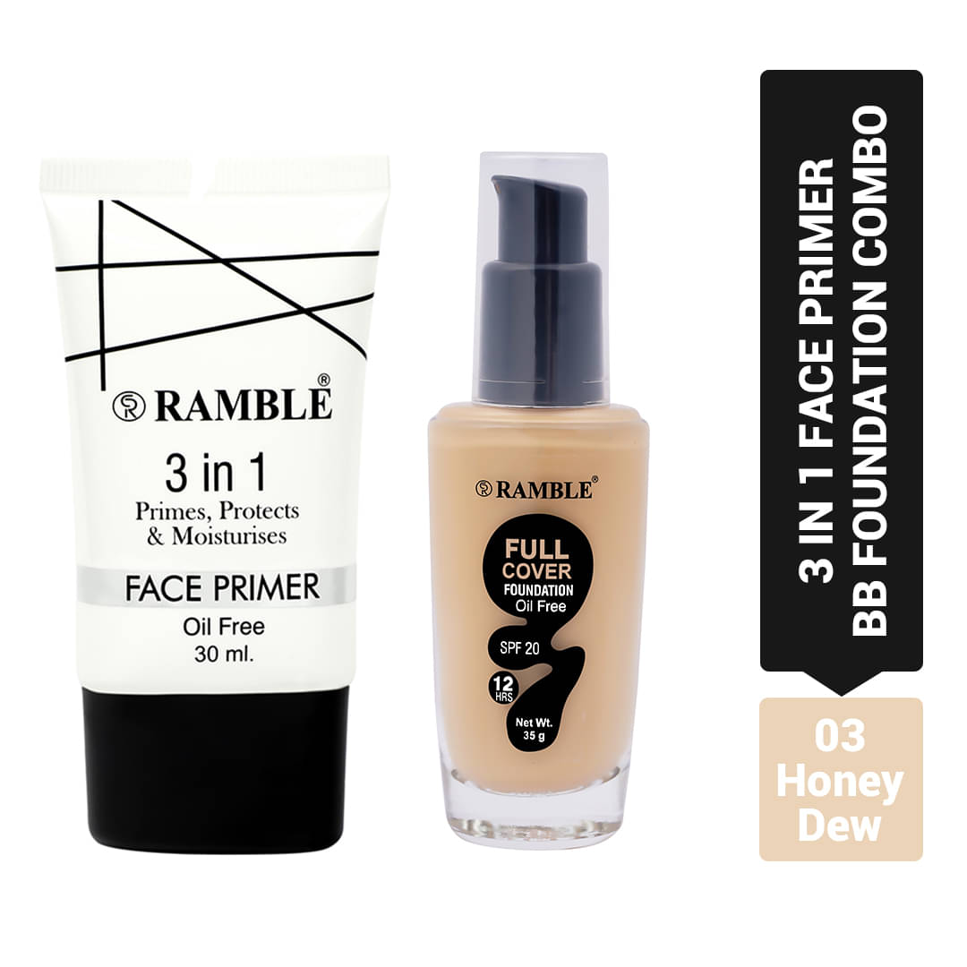     			RC RAMBLE 3 in 1 Primer and  Full Cover Foundation (Honey Dew ) Face Pack of 2 65