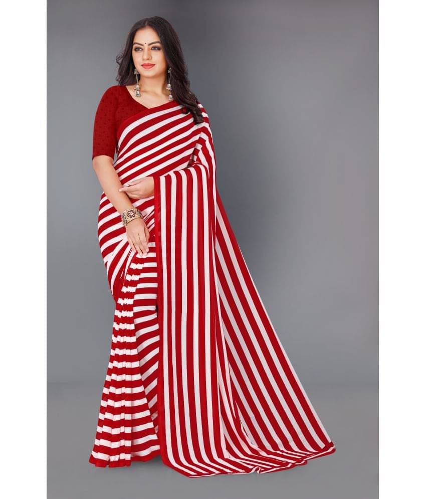 Kashvi Sarees Georgette Printed Saree With Unstitched Blouse Piece ( Red ) Kashvi Sarees Georgette Printed Saree With Unstitched Blouse Piece ( Red )