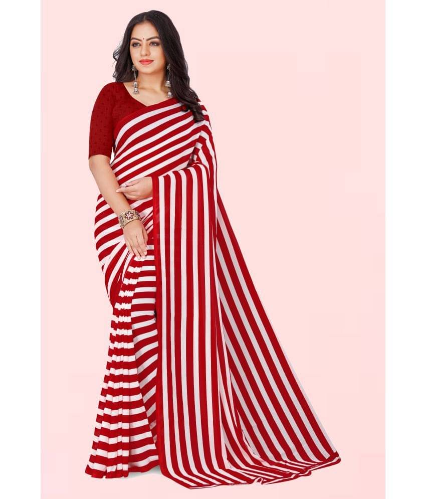 Kashvi Sarees Georgette Printed Saree With Unstitched Blouse Piece ( Red ) Kashvi Sarees Georgette Printed Saree With Unstitched Blouse Piece ( Red )