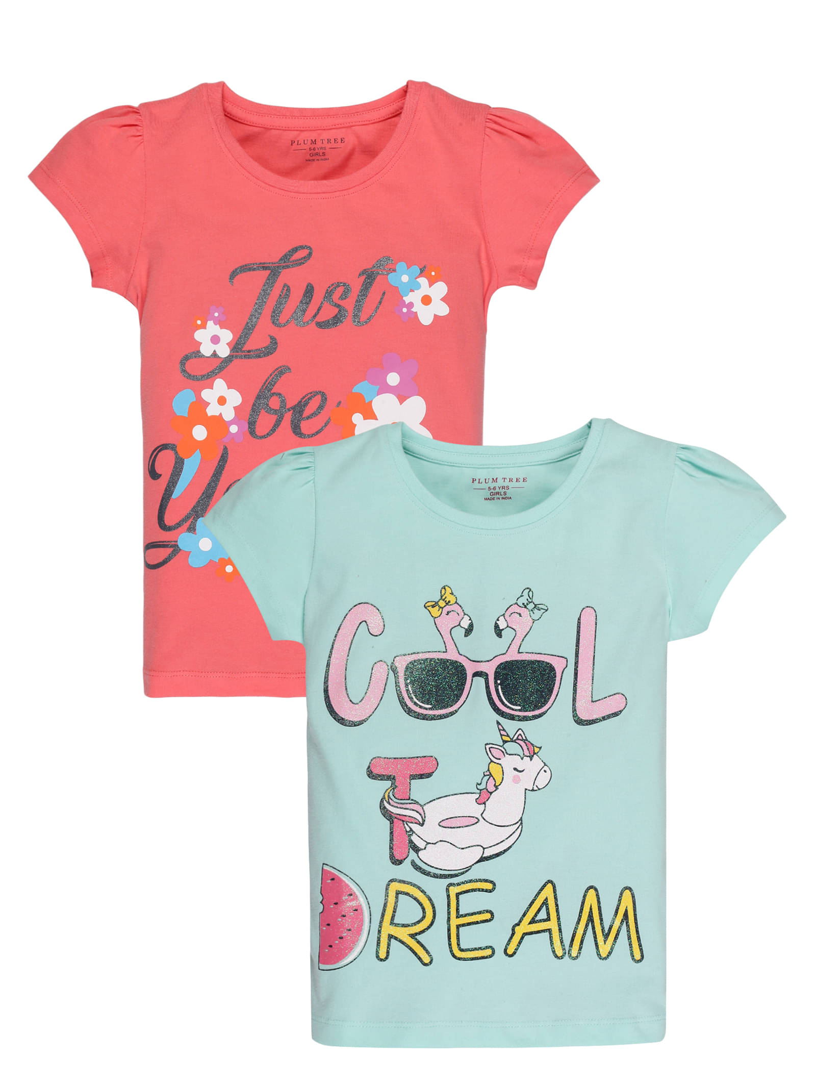     			PLUM TREE Pack of 2 Girls 100% Cotton T-Shirts ( Orange )