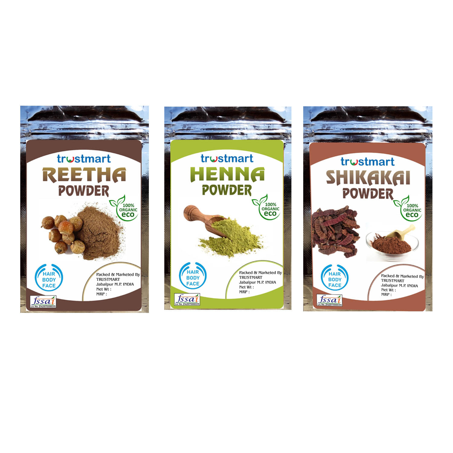 TRUSTMART Natural Reetha,Henna and Shikakai Powder 300g pack of 6 (Each-50g) TRUSTMART Natural Reetha,Henna and Shikakai Powder 300g pack of 6 (Each-50g)