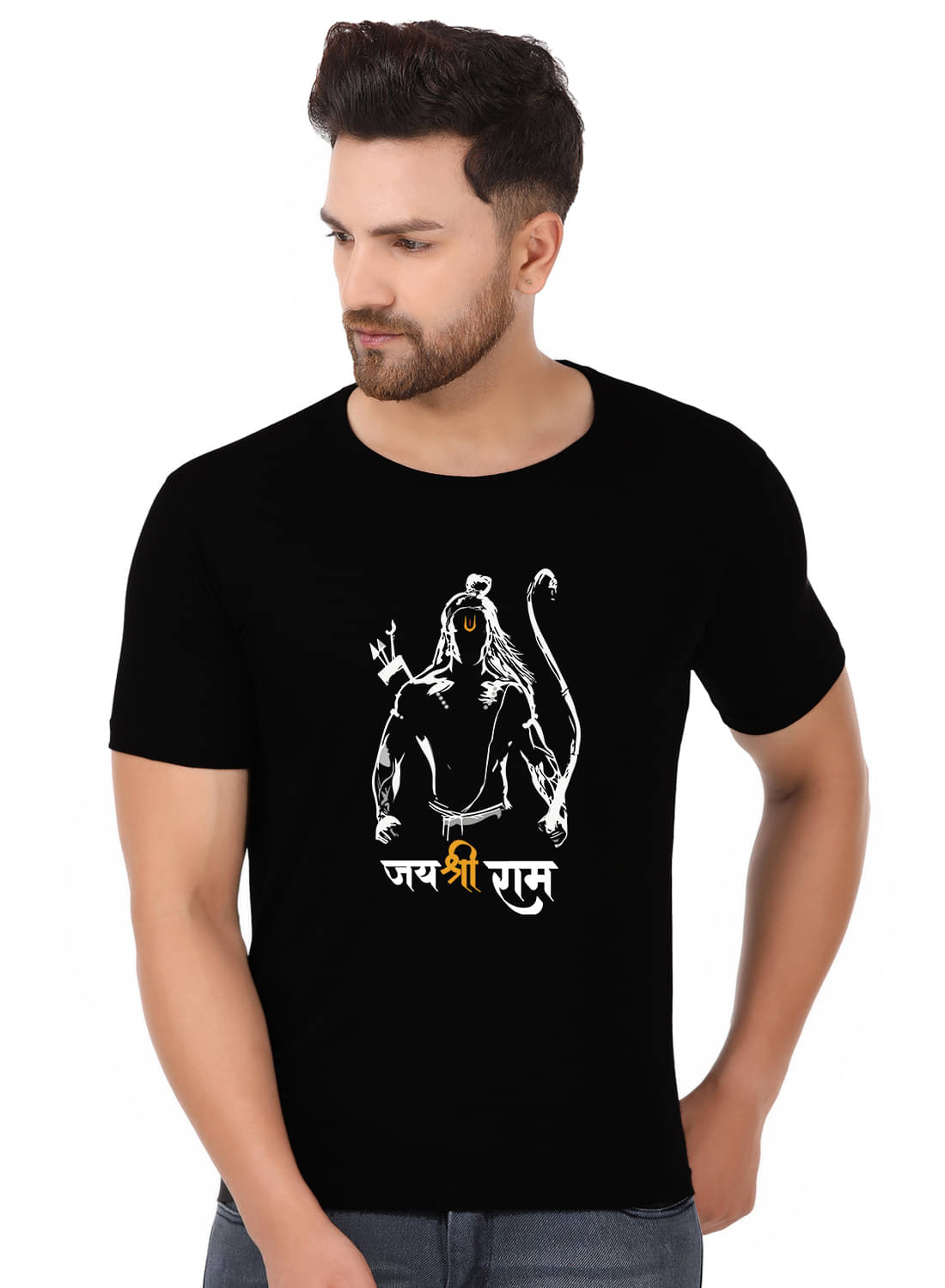     			Prabhu Bhakti Black Cotton Blend Printed T-Shirt