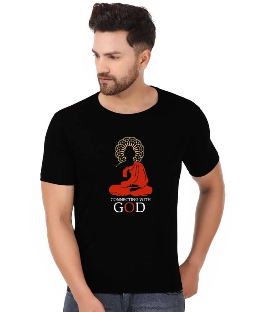     			Prabhu Bhakti Black Cotton Blend Printed T-Shirt
