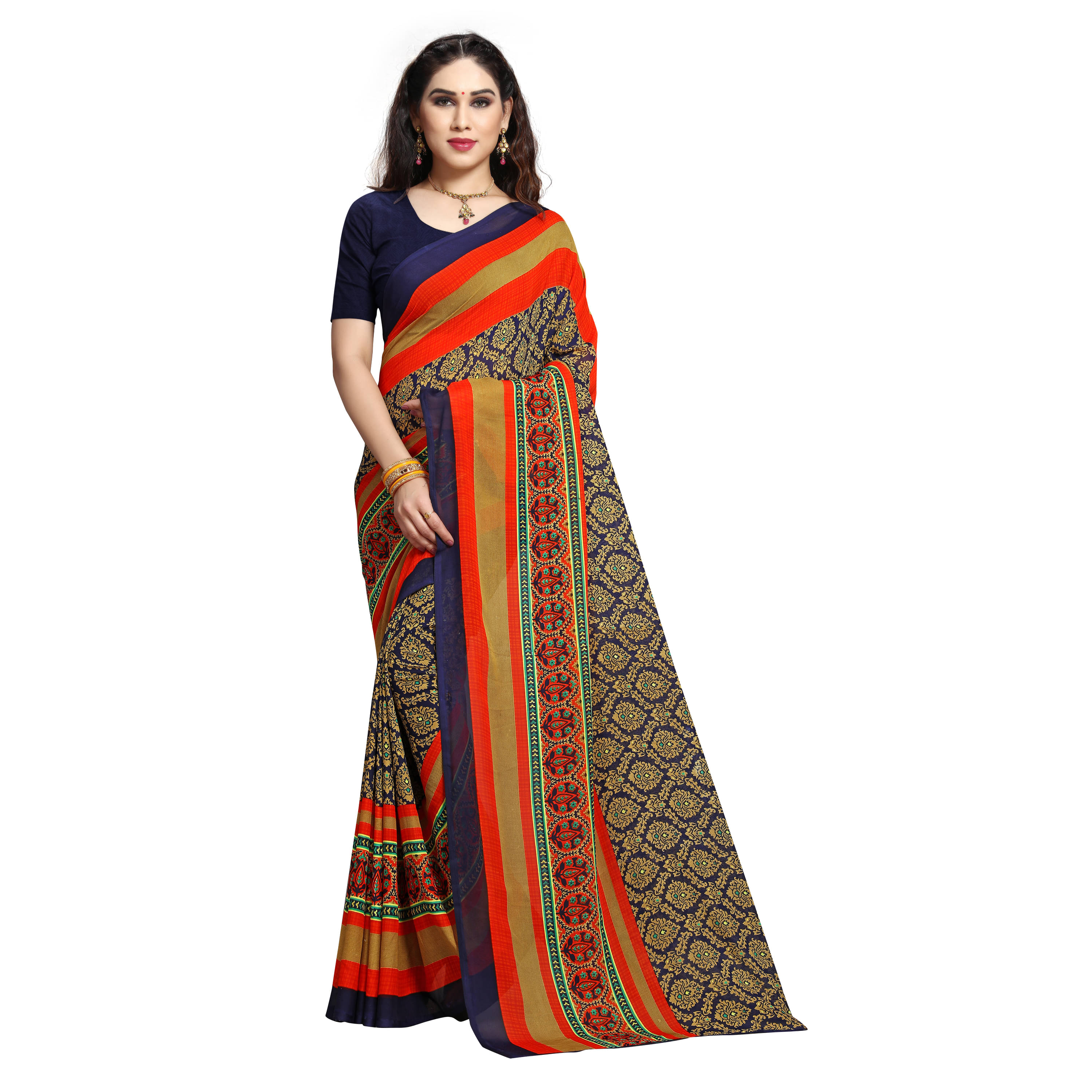     			Kashvi Sarees Georgette Printed Saree With Unstitched Blouse Piece ( Blue )