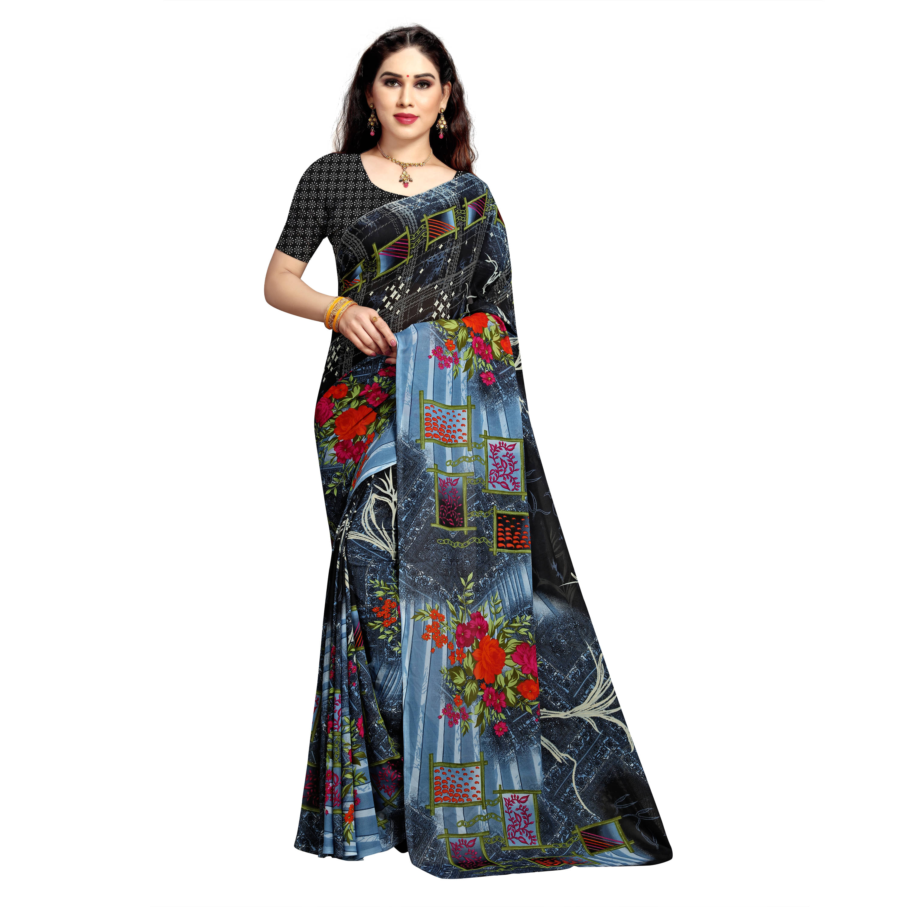 Kashvi Sarees Georgette Printed Saree With Unstitched Blouse Piece ( Grey ) Kashvi Sarees Georgette Printed Saree With Unstitched Blouse Piece ( Grey )