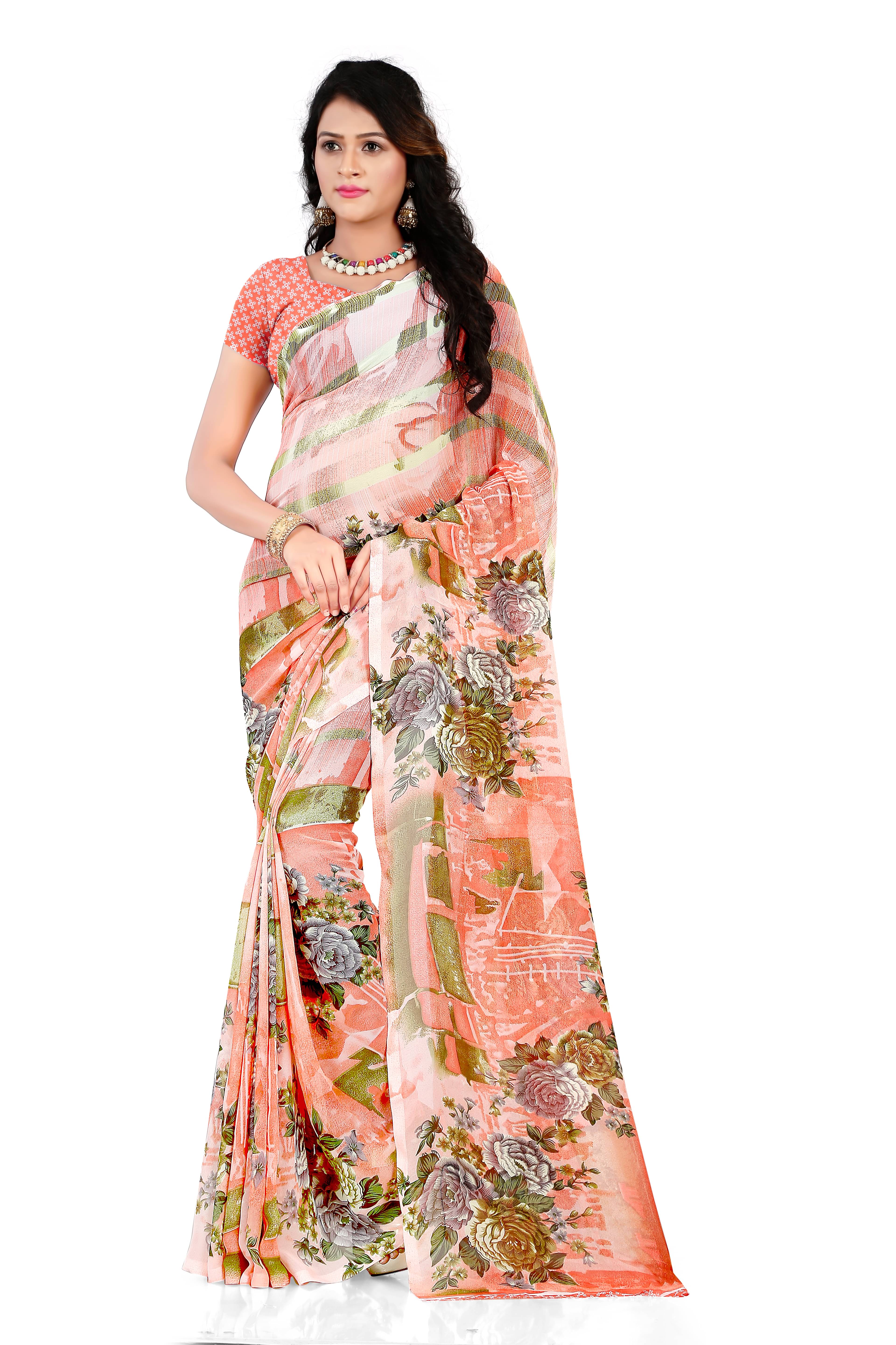     			Kashvi Sarees Georgette Printed Saree With Unstitched Blouse Piece ( Orange )