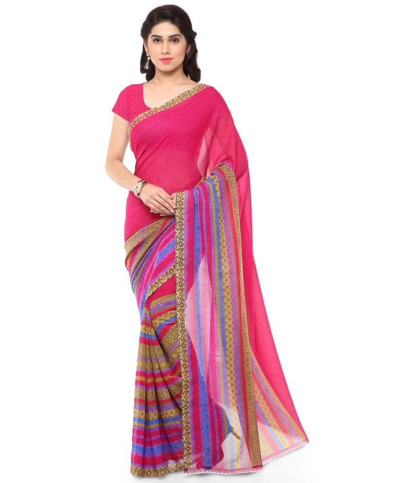     			Kashvi Sarees Georgette Printed Saree With Unstitched Blouse Piece ( Pink )