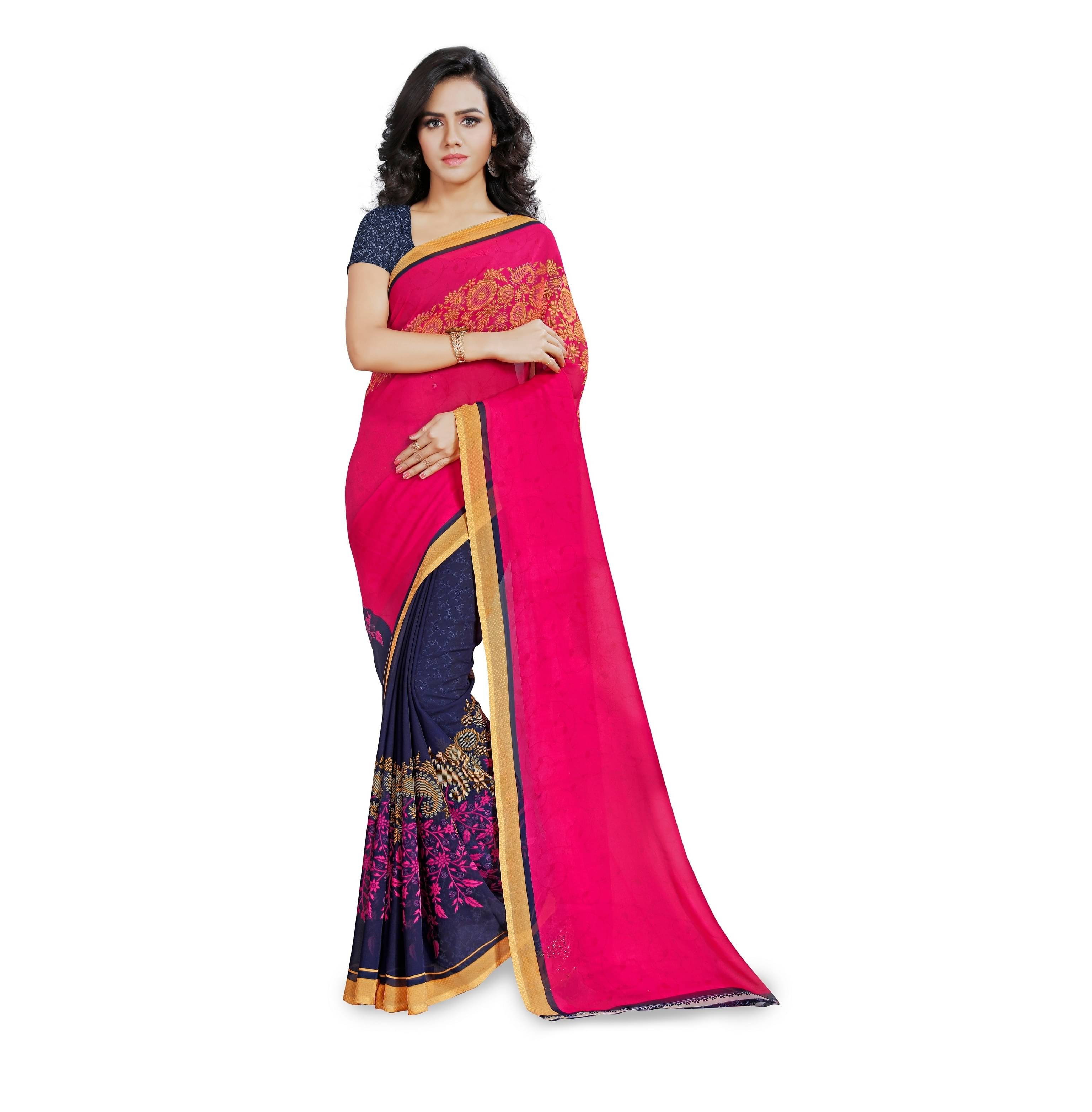 Kashvi Sarees Georgette Printed Saree With Unstitched Blouse Piece ( Pink ) Kashvi Sarees Georgette Printed Saree With Unstitched Blouse Piece ( Pink )