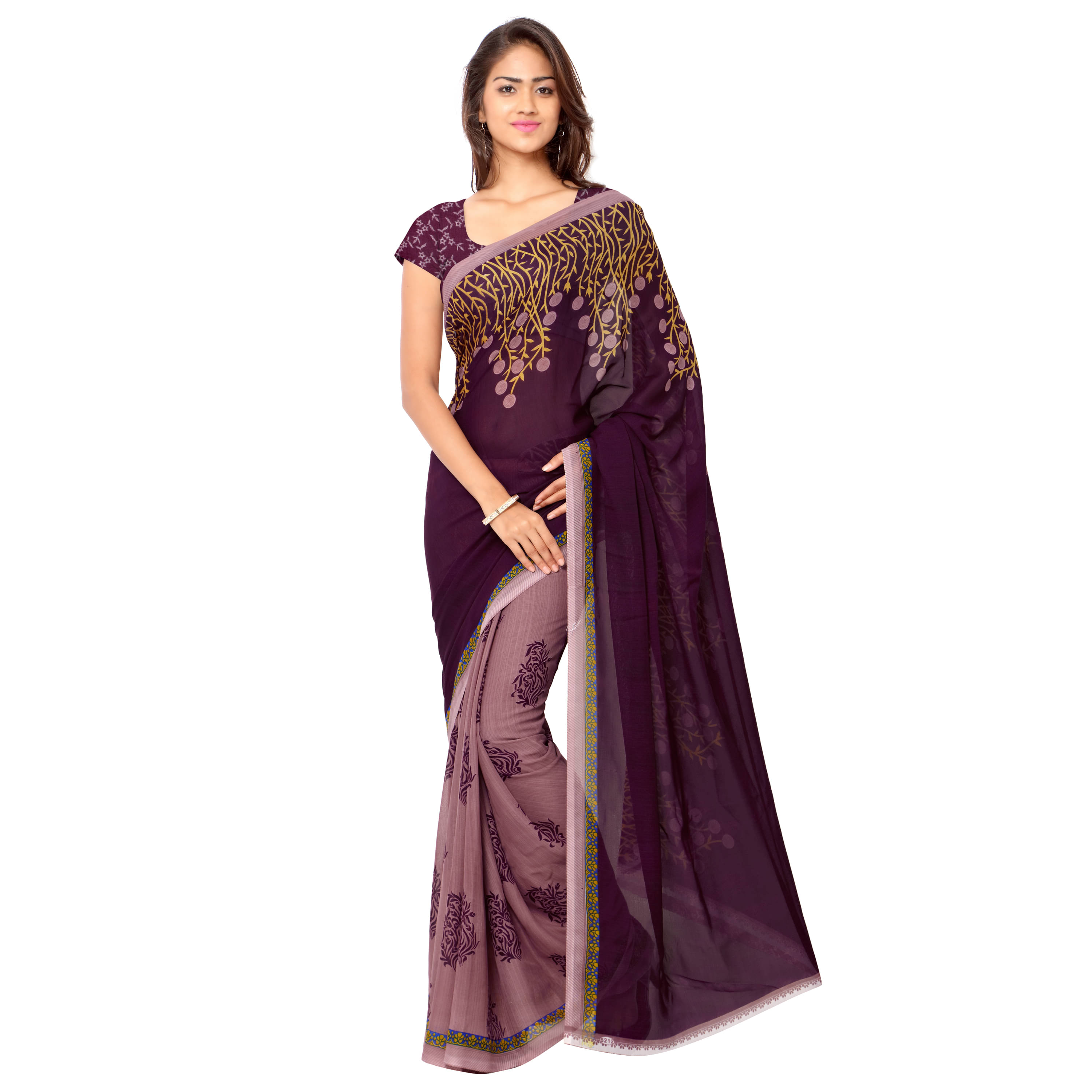     			Kashvi Sarees Georgette Printed Saree With Unstitched Blouse Piece ( Purple )