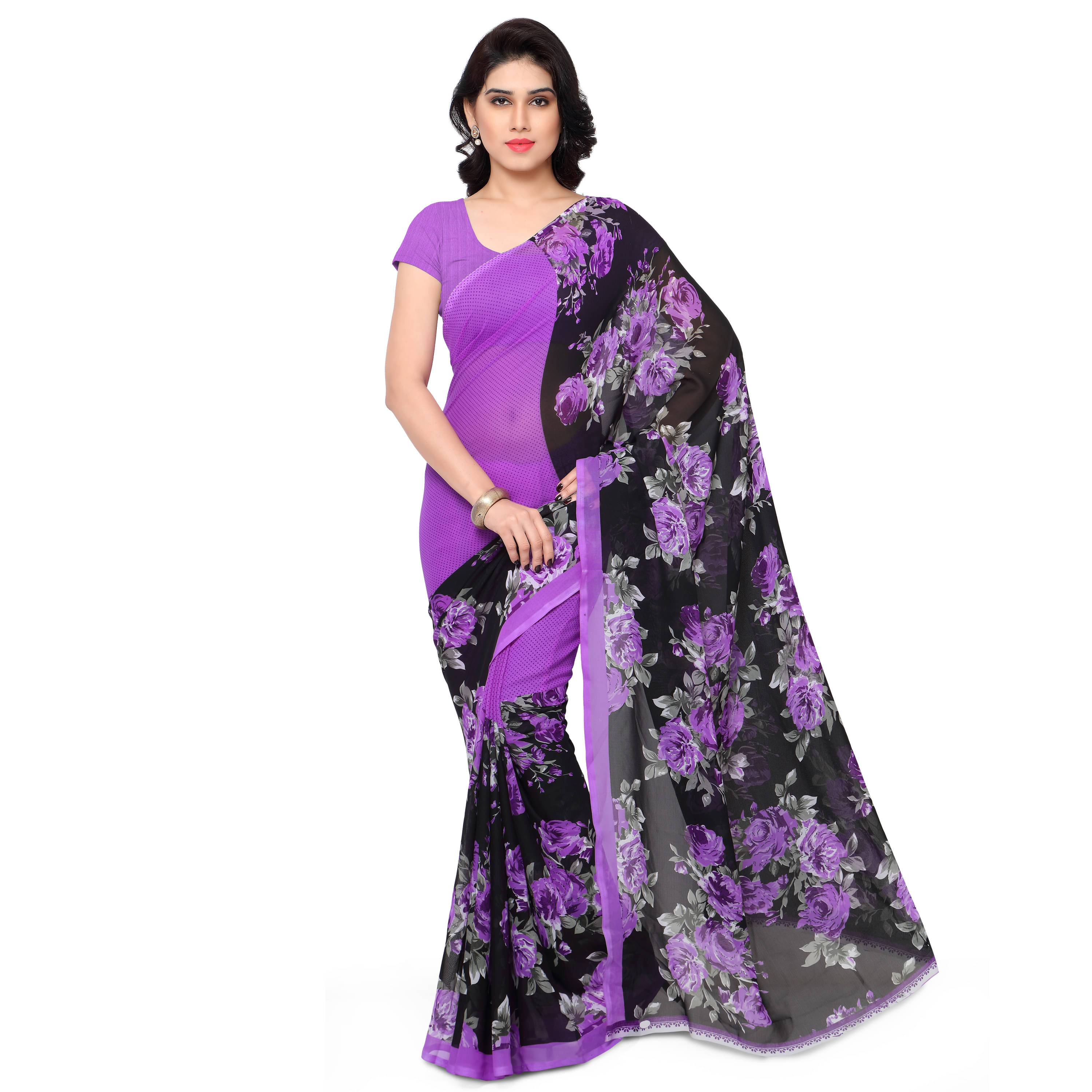 Kashvi Sarees Georgette Printed Saree With Unstitched Blouse Piece ( Purple ) Kashvi Sarees Georgette Printed Saree With Unstitched Blouse Piece ( Purple )