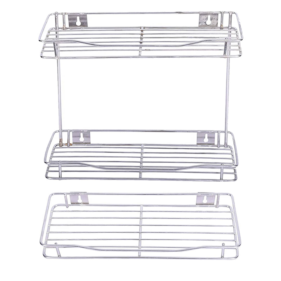 JISUN Combo Detergent Holder/Bathroom Racks & Shelves/Kitchen Racks/Multipurpose Holder - 2 Shleves 12" X 6 X 12" Inches & 1 Shelf 12" X 6" Inches Stainless Steel Wall Shelf