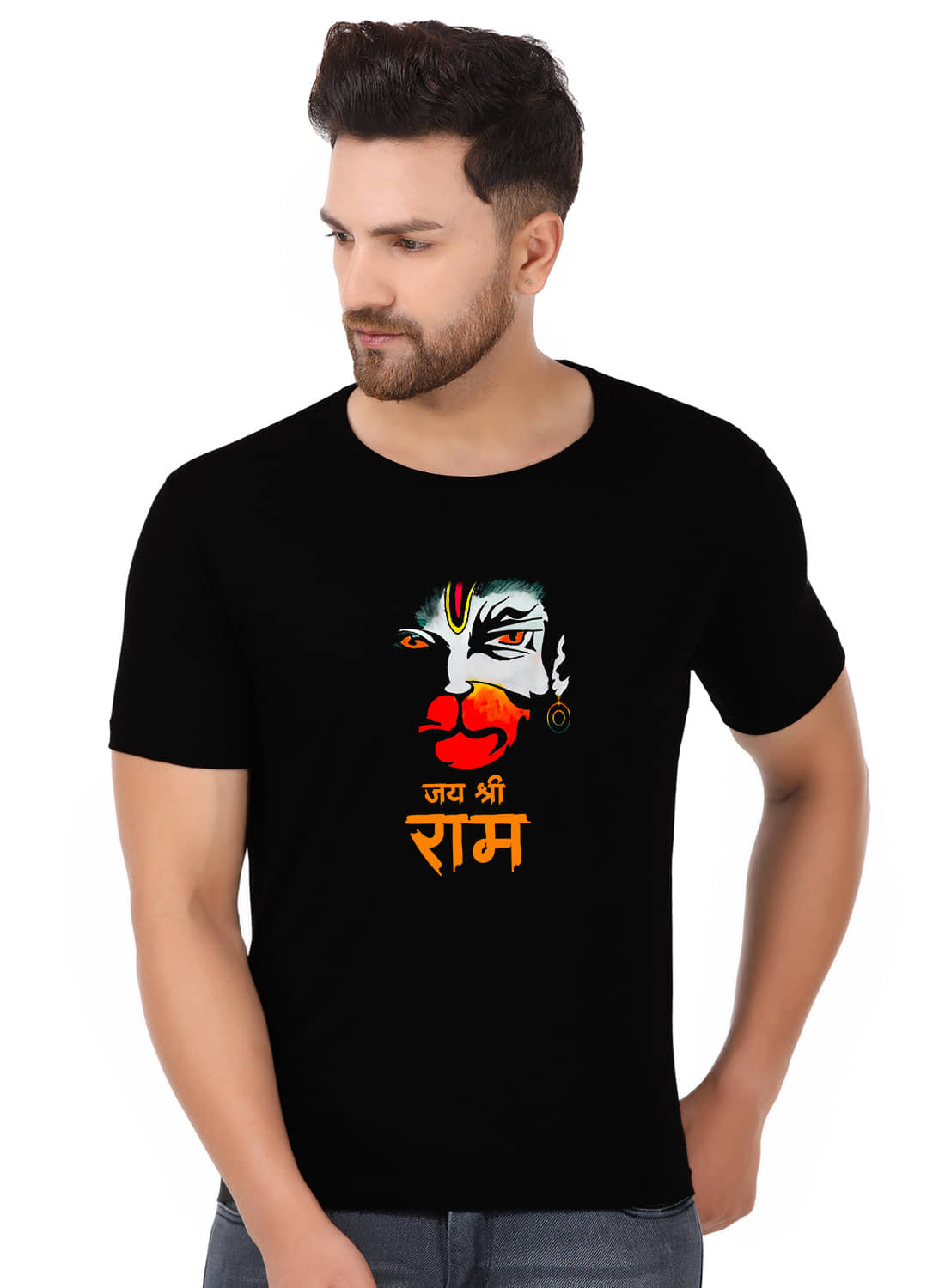 Prabhu Bhakti Black Cotton Blend Printed T-Shirt