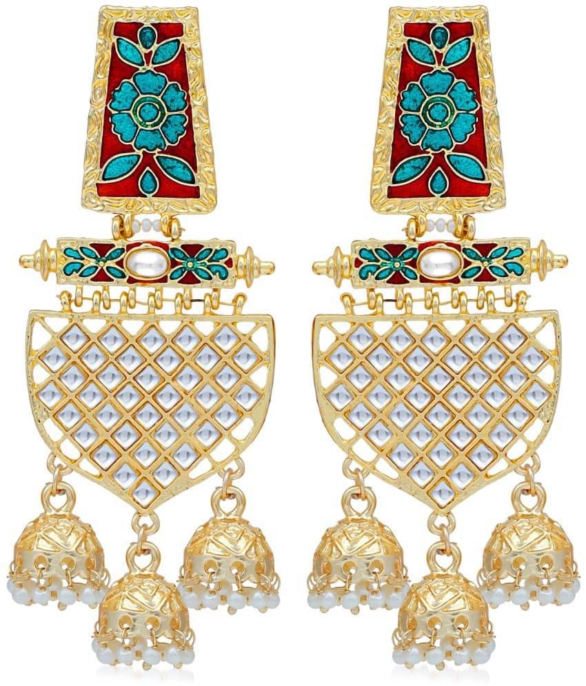     			Sukkhi Amazing Pearl Gold Plated Kundan Floral Meenakari Chandelier Earring For Women