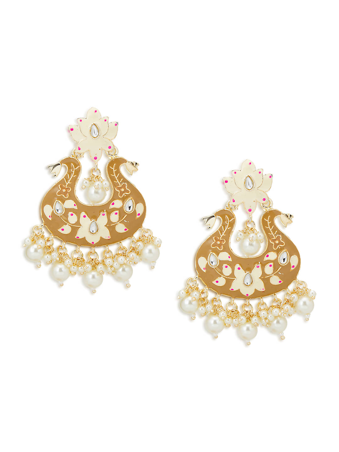     			Sukkhi Amazing Pearl Gold Plated Kundan Lotus Meenakari Jhumki Earring for Women
