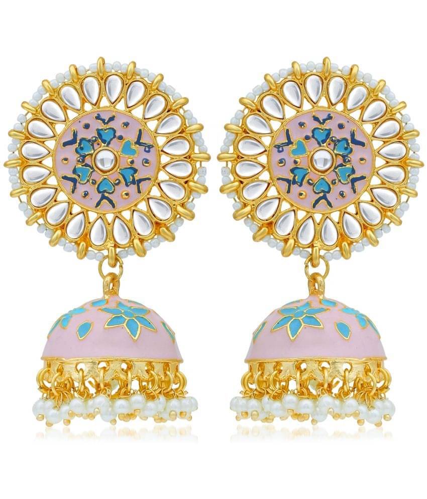     			Sukkhi Dazzling Pearl Gold Plated Kundan Floral Meenakari Jhumki Earring for Women