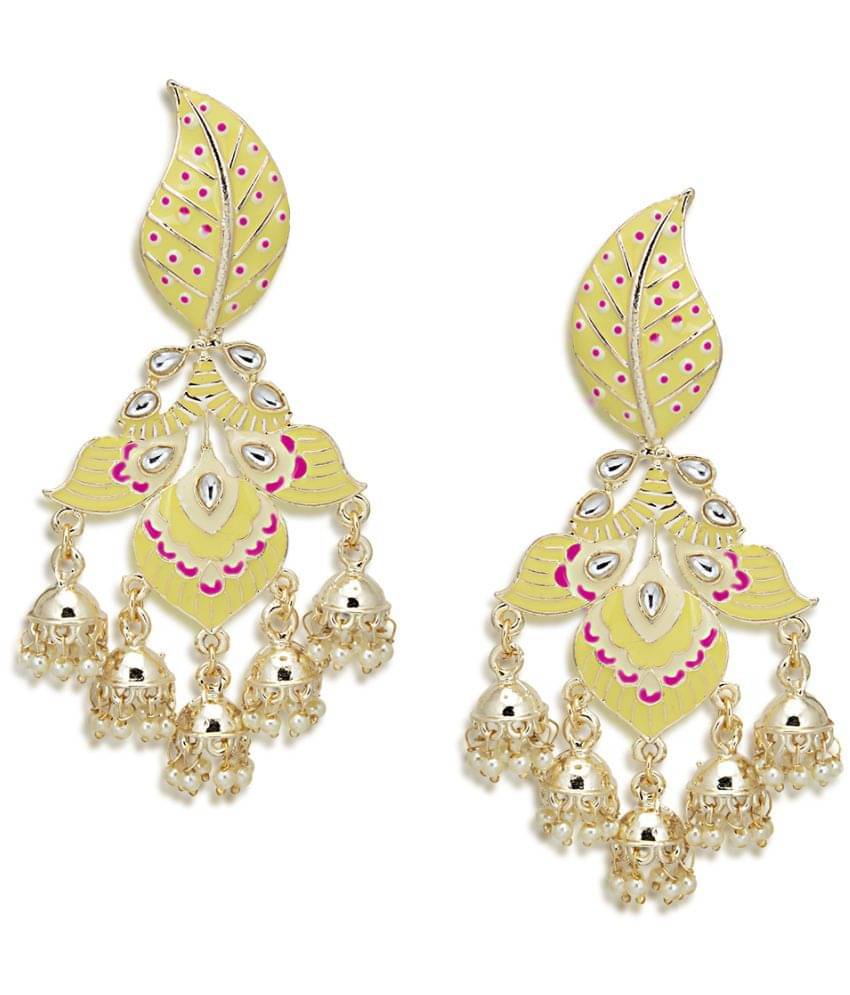     			Sukkhi Ethnic Pearl Gold Plated Kundan Meenakari Chandelier Earring for Women