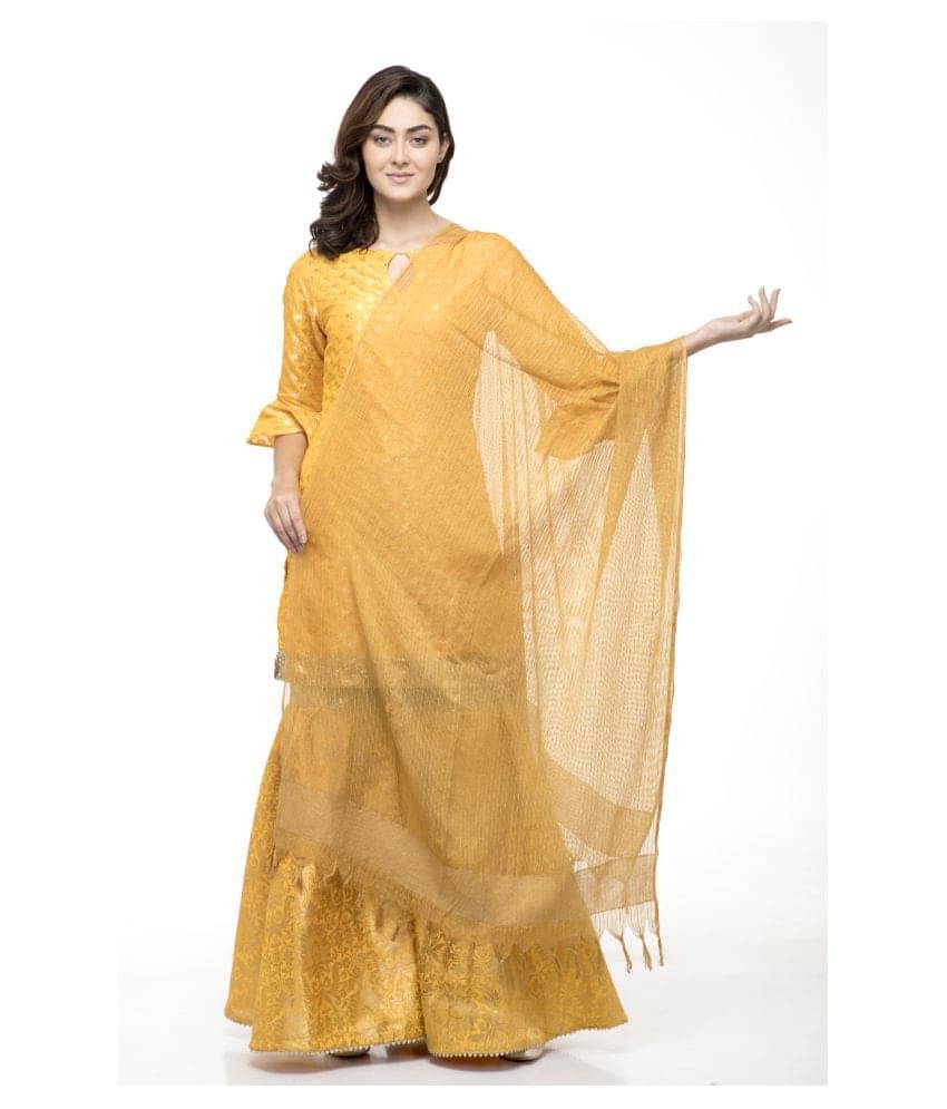 A R Silk Yellow Cotton Self Dupatta - Single A R Silk Yellow Cotton Self Dupatta - Single