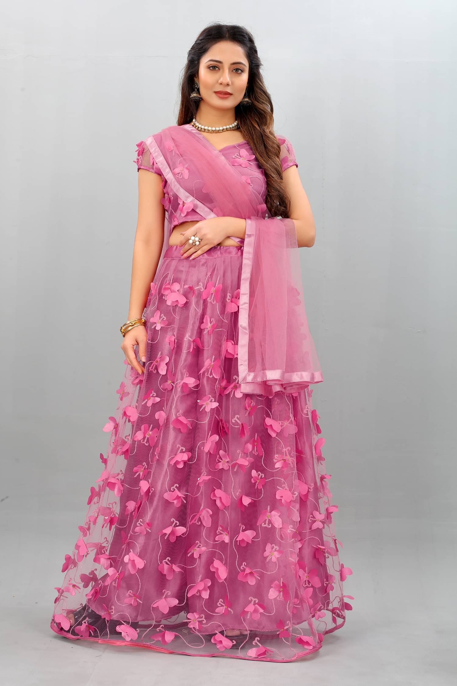 Aika Pink Net Chaniya Choli Semi Stitched Lehenga Single Aika Pink Net Chaniya Choli Semi Stitched Lehenga Single