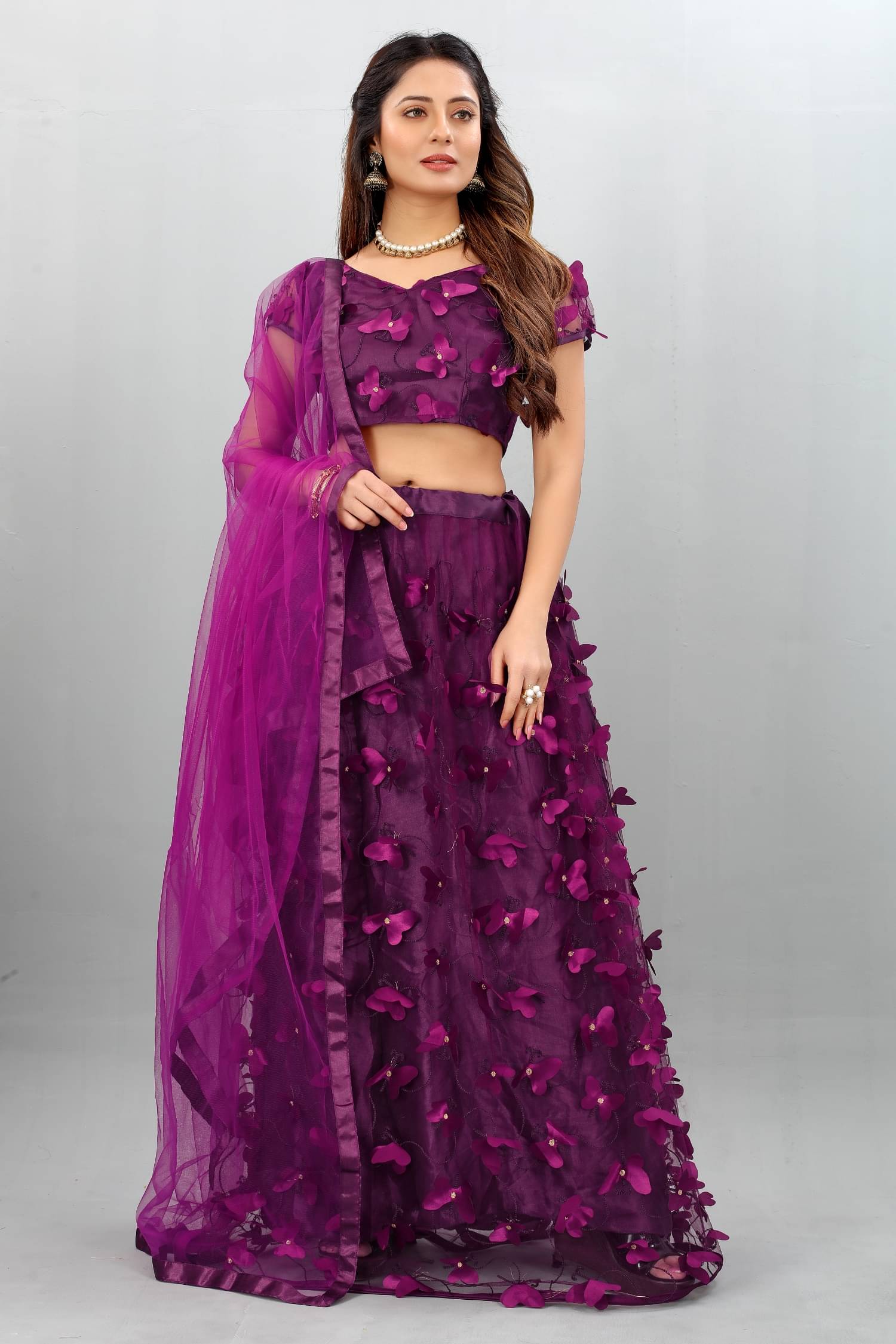 Aika Purple Net Chaniya Choli Semi Stitched Lehenga Single Aika Purple Net Chaniya Choli Semi Stitched Lehenga Single
