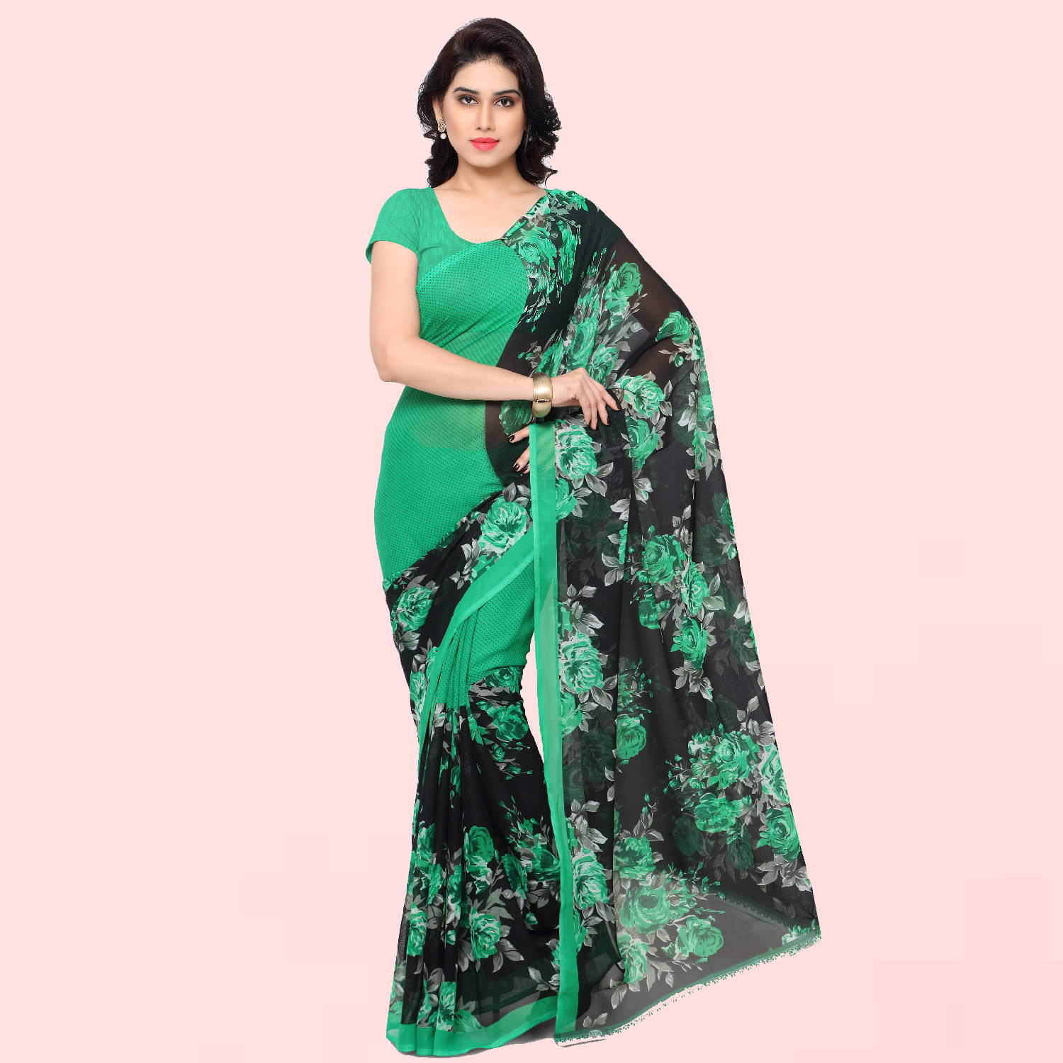 Kashvi Sarees Georgette Printed Saree With Unstitched Blouse Piece ( Green ) Kashvi Sarees Georgette Printed Saree With Unstitched Blouse Piece ( Green )
