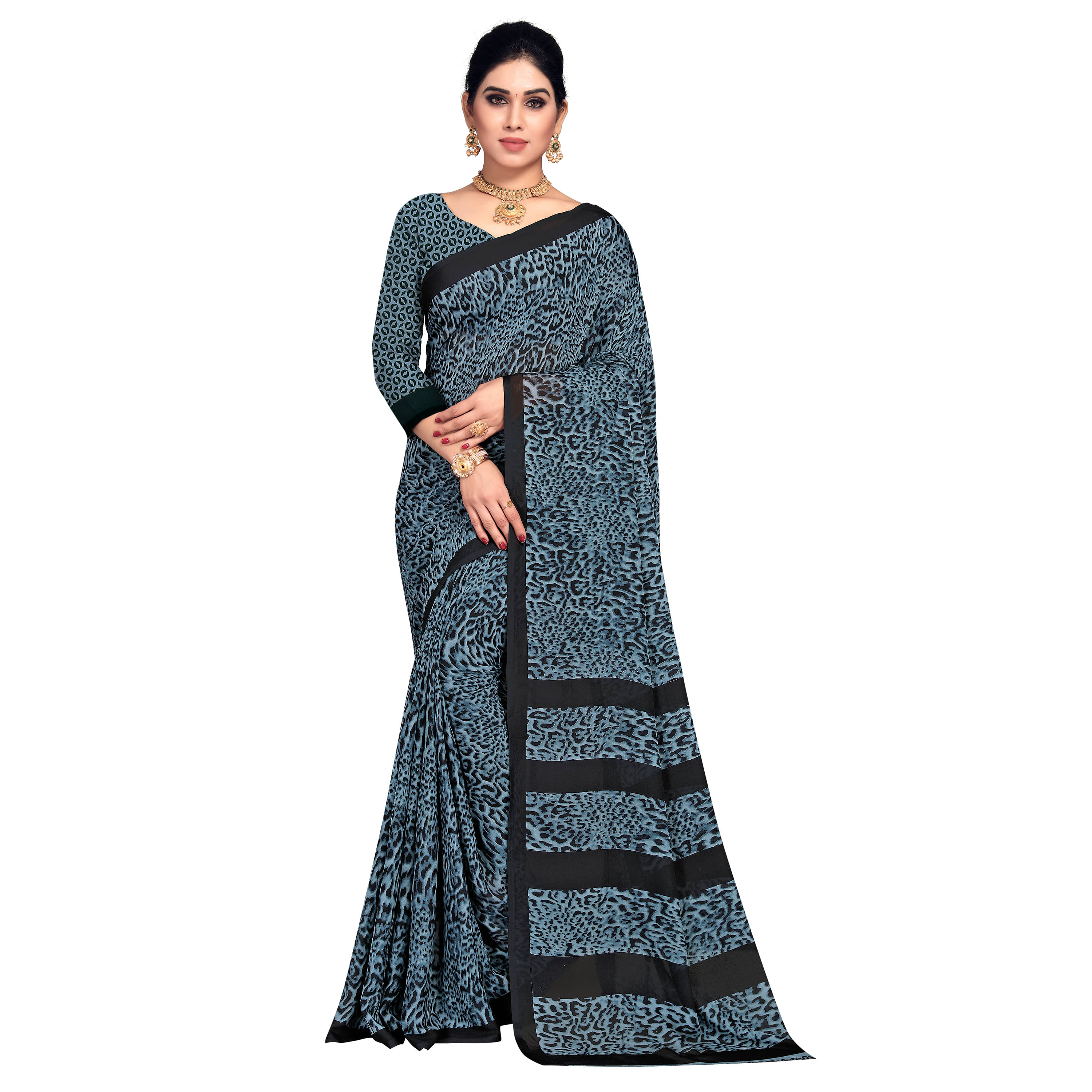     			Kashvi Sarees Georgette Printed Saree With Unstitched Blouse Piece ( Grey )