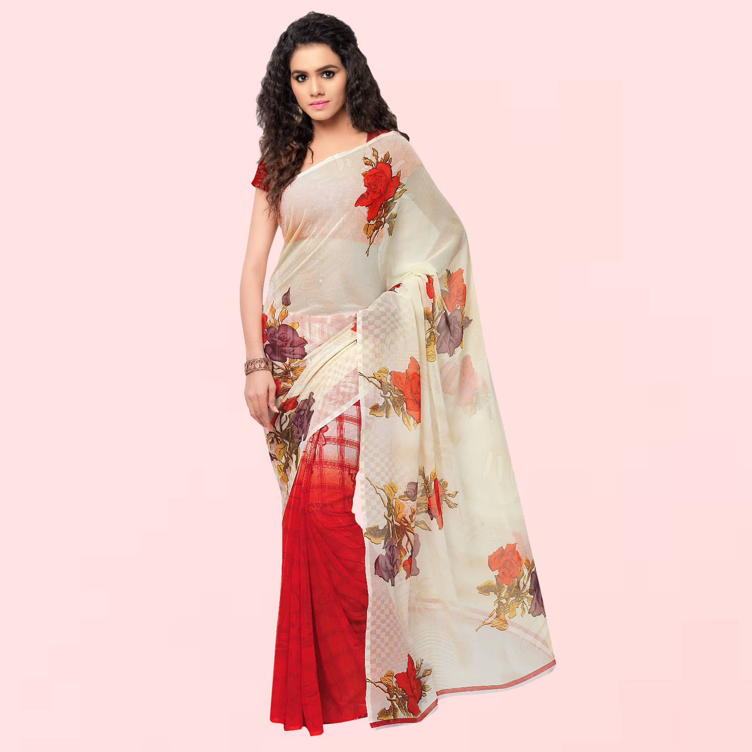     			Kashvi Sarees Georgette Printed Saree With Unstitched Blouse Piece ( White )