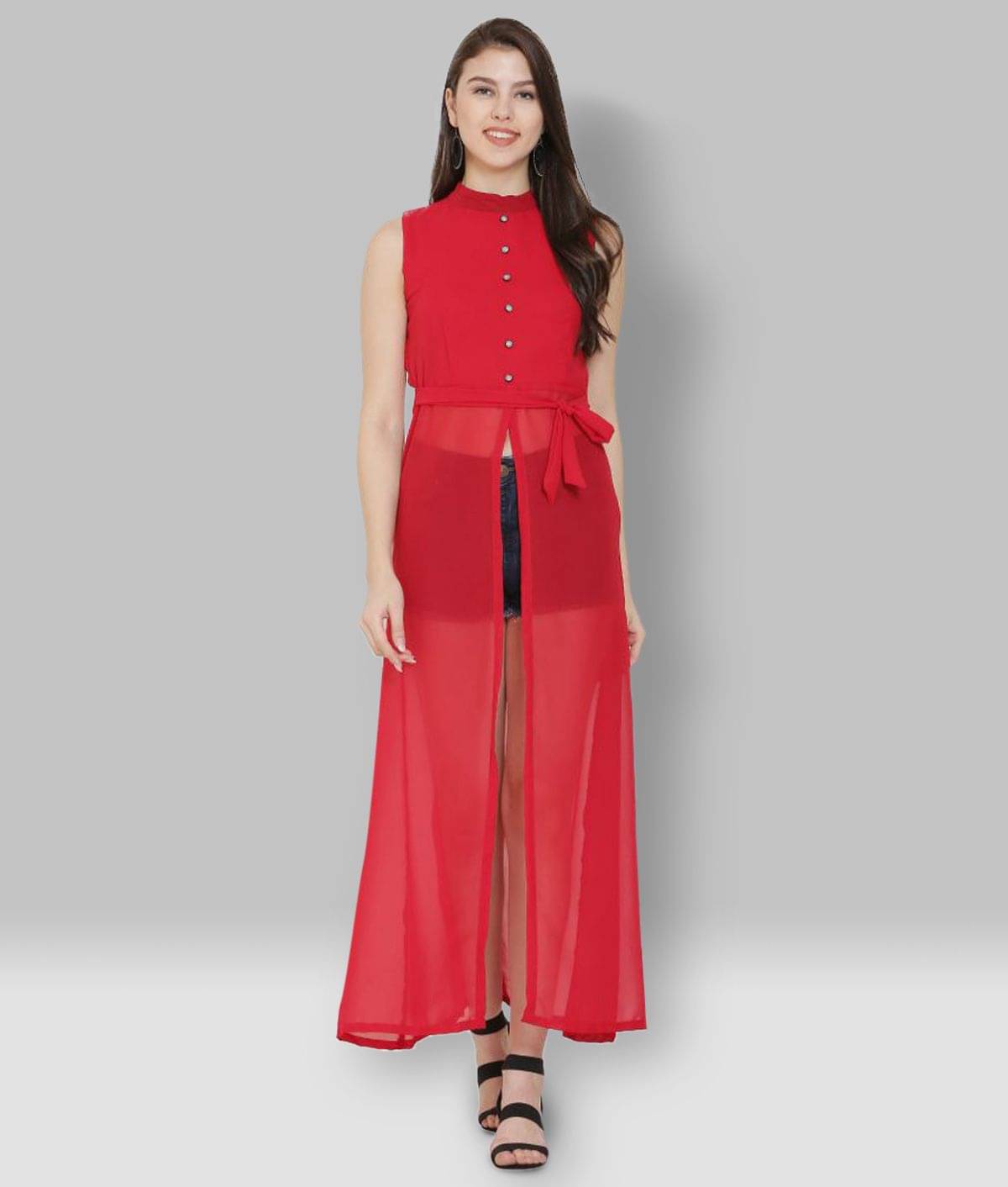 KMB ROYAL Georgette Red A- line Dress     			KMB ROYAL Georgette Red A- line Dress