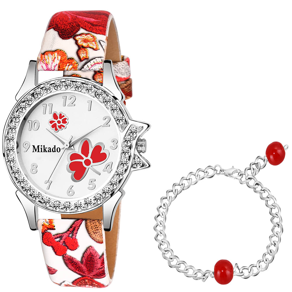     			Mikado - Red Leather Analog Womens Watch