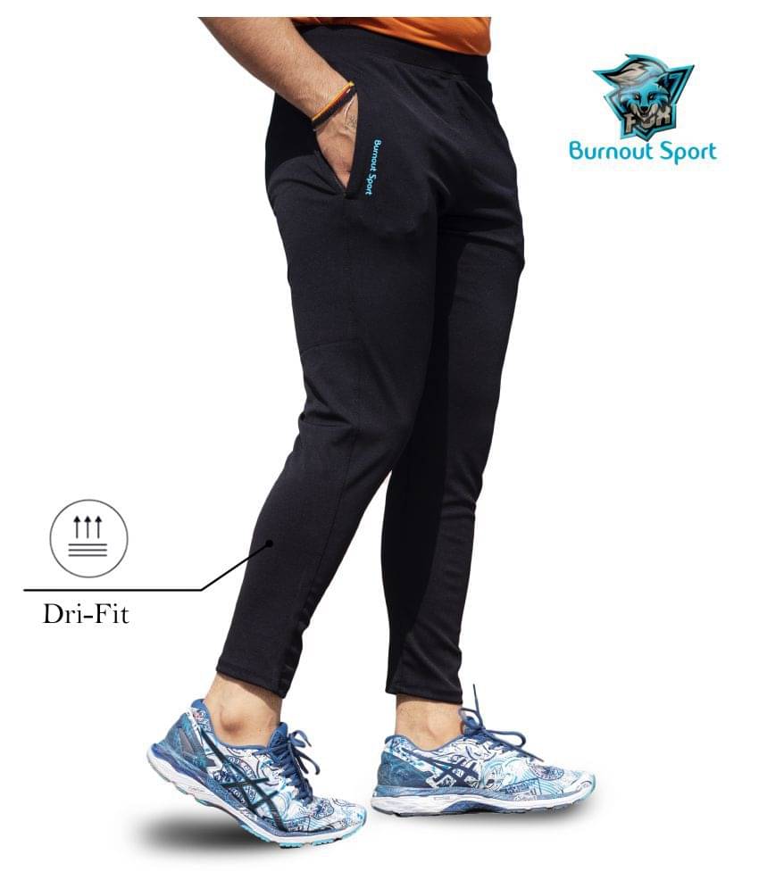     			BURNOUT SPORT Black Polyester Lycra Plain Trackpants Single