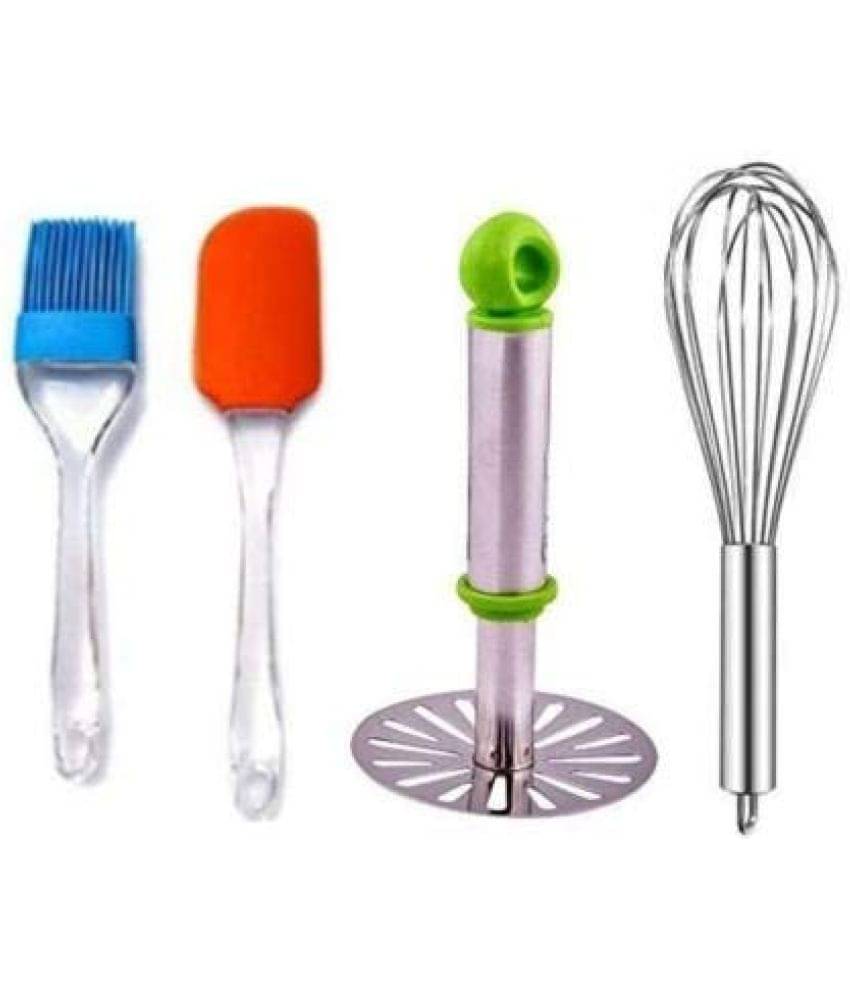 Blooms Mall Combo of Non-Stick Heat Resistance Silicone Spatula Cooking Oil Brush Set Seamless & Flexible with Egg Whisker and Stainless Steel Potato Masher Kitchen Tool Set of 4 Blooms Mall Combo of Non-Stick Heat Resistance Silicone Spatula Cooking Oil Brush Set Seamless & Flexible with Egg Whisker and Stainless Steel Potato Masher Kitchen Tool Set of 4