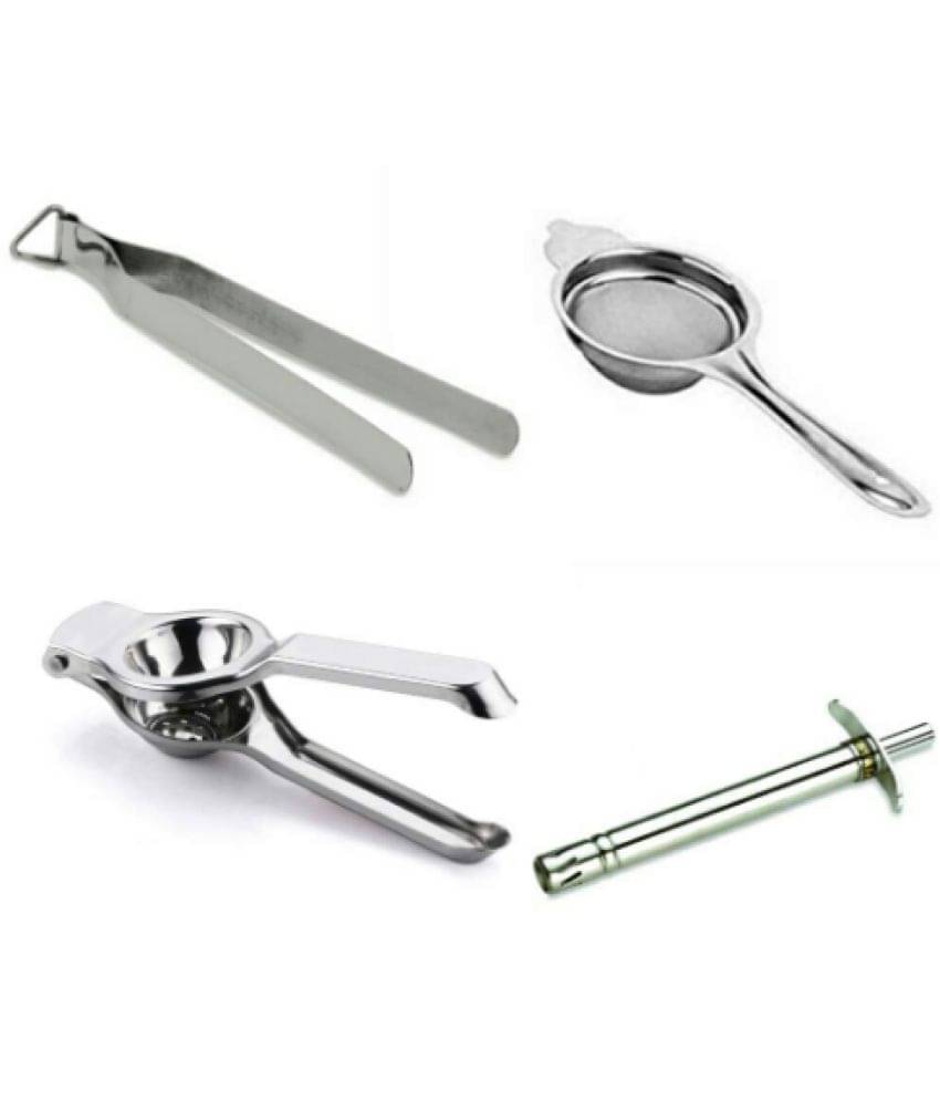     			Blooms Mall Combo of (Steel) Lemon Squeezer, Chimta, Tea Strainer, Gas Lighter